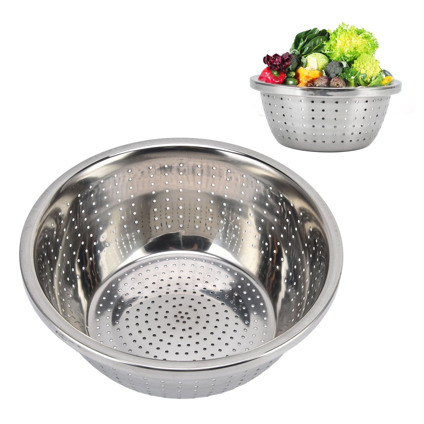 Vegetable Washing Basket Rustproof Multifunction Stainless Steel Colander for Kitchen Household Silver26cm V1294-YM0523-3118220035715