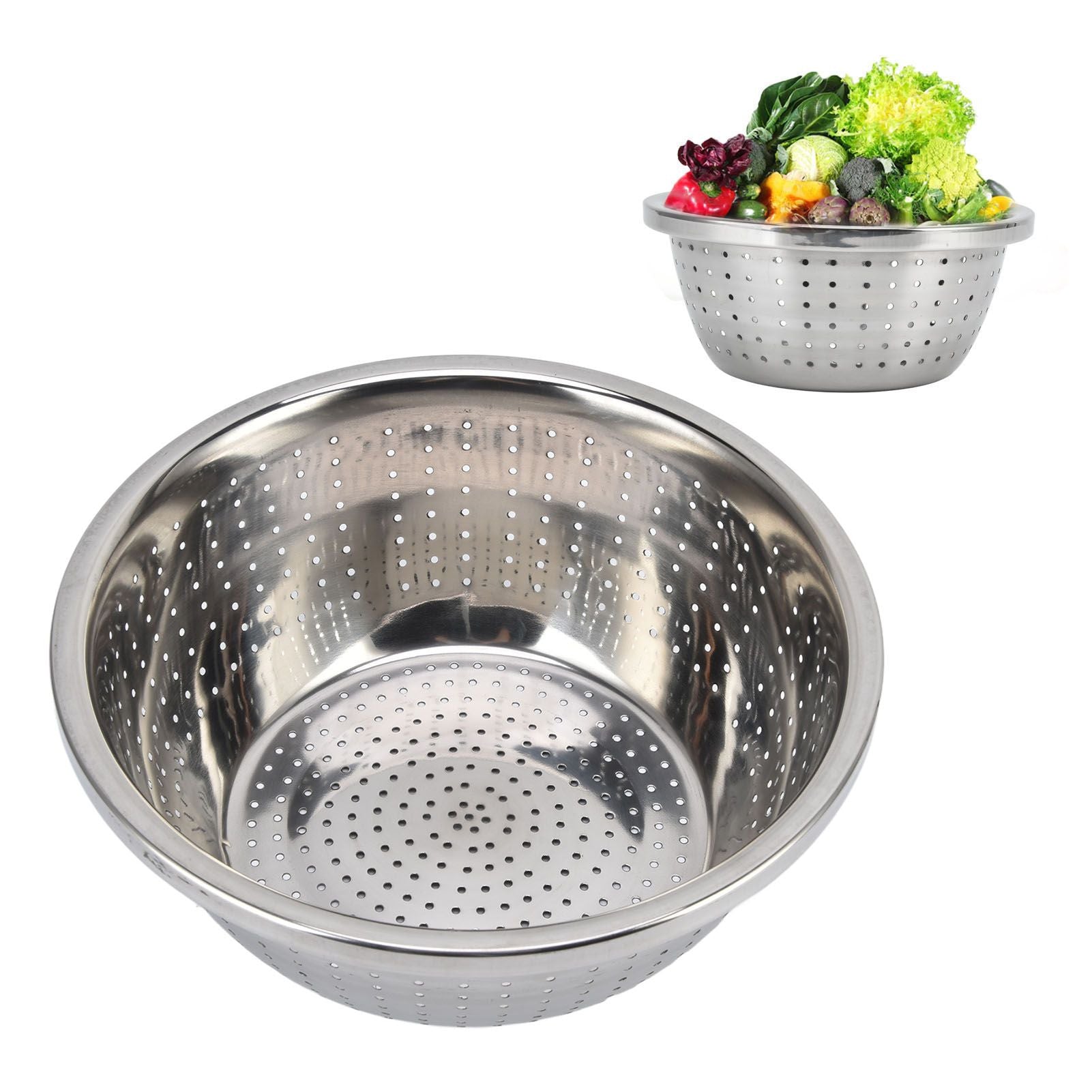 Vegetable Washing Basket Rustproof Multifunction Stainless Steel Colander for Kitchen Household Silver26cm V1294-YM0523-3118220035715