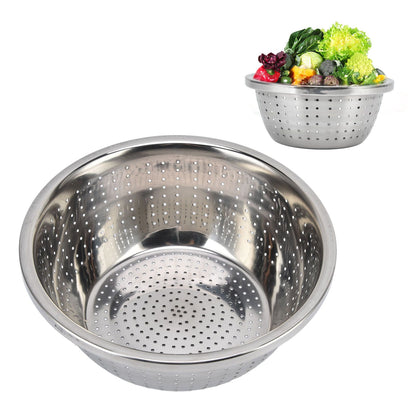 Vegetable Washing Basket Rustproof Multifunction Stainless Steel Colander for Kitchen Household Silver26cm V1294-YM0523-3118220035715