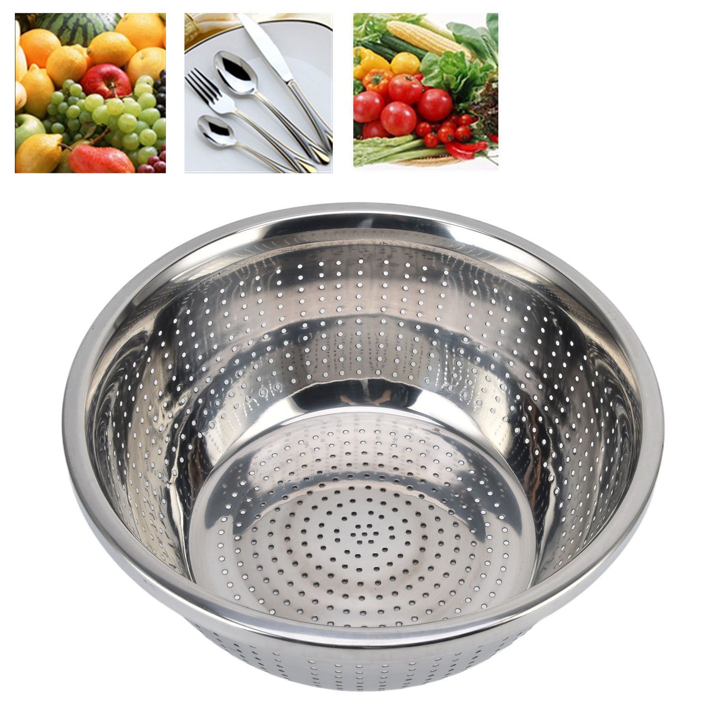 Vegetable Washing Basket Rustproof Multifunction Stainless Steel Colander for Kitchen Household Silver28cm V1294-YM0523-3118220035716