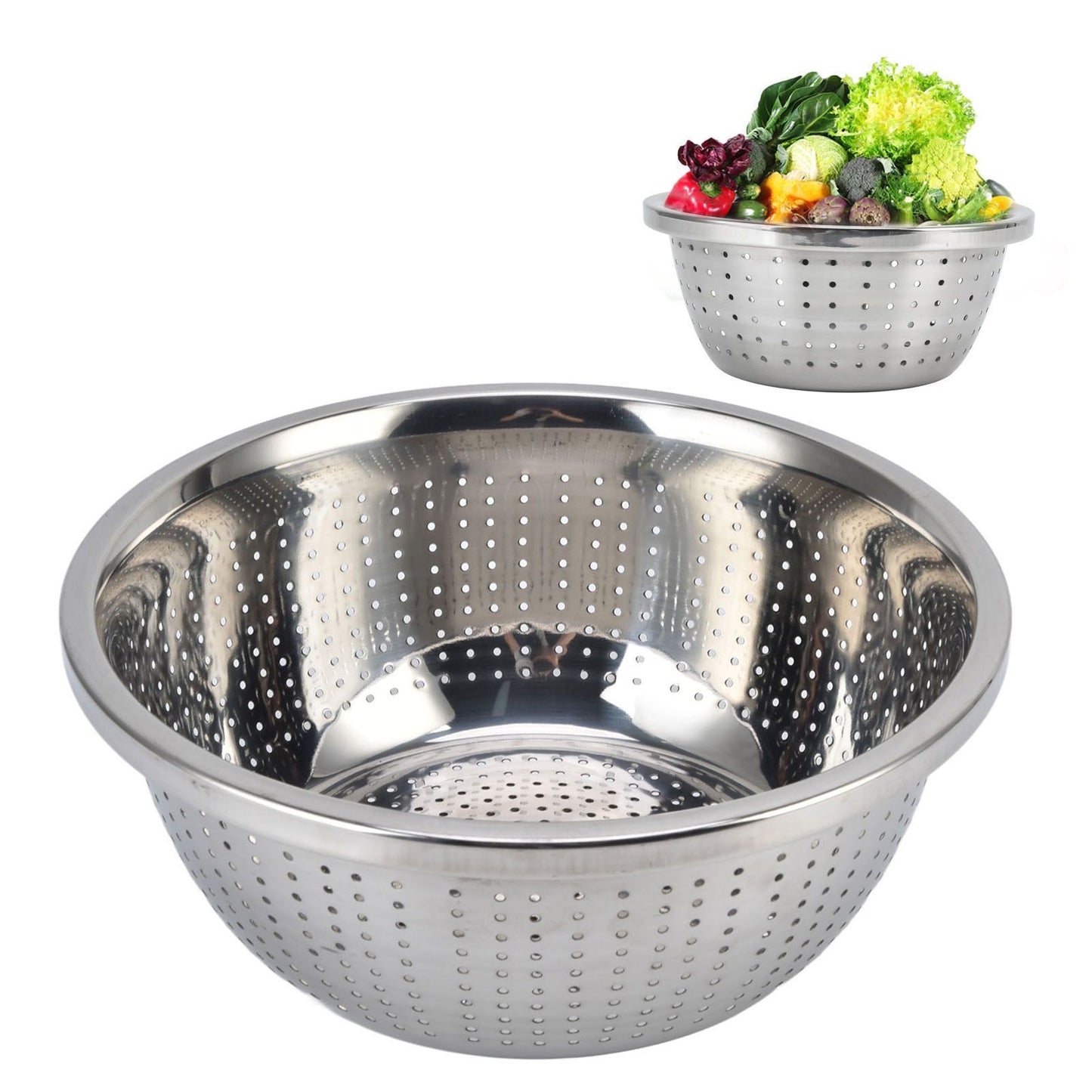 Vegetable Washing Basket Rustproof Multifunction Stainless Steel Colander for Kitchen Household Silver28cm V1294-YM0523-3118220035716