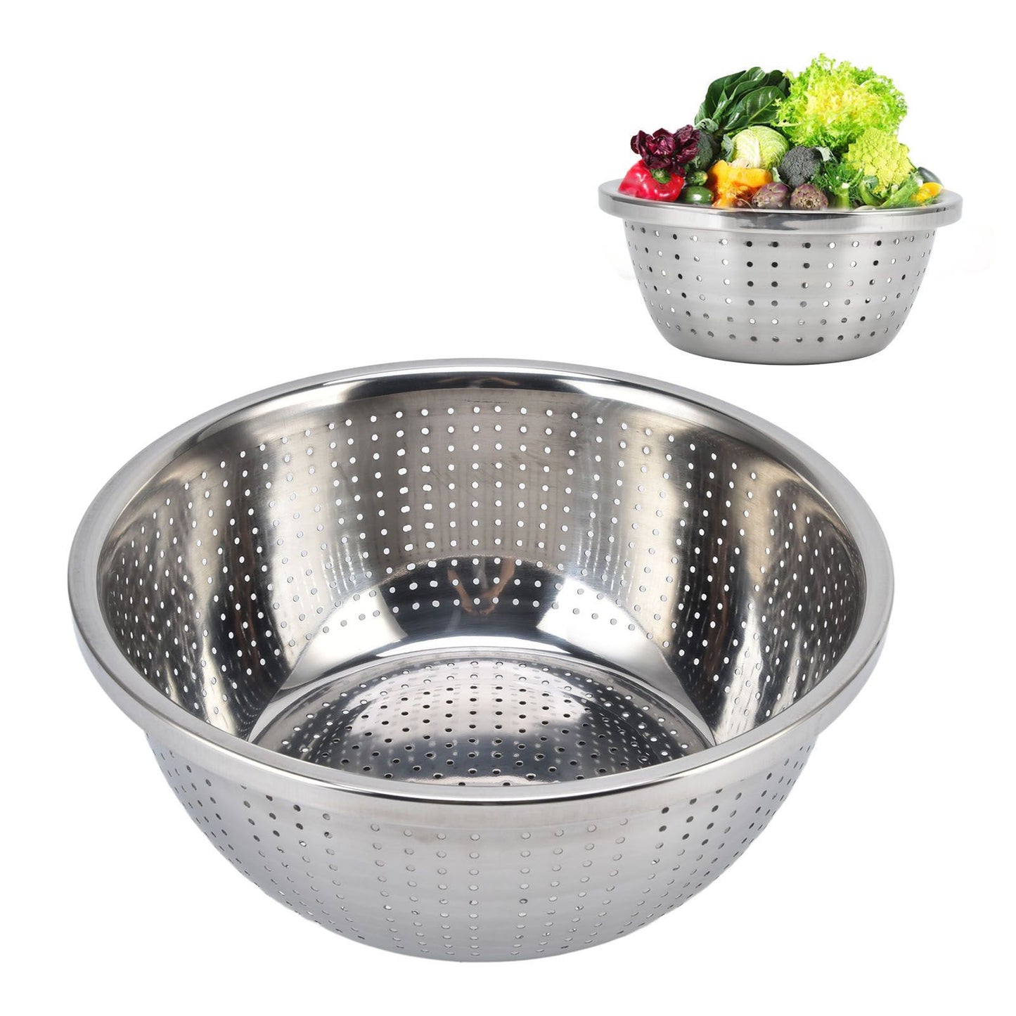 Vegetable Washing Basket Rustproof Multifunction Stainless Steel Colander for Kitchen Household Silver30cm V1294-YM0523-3118220035717