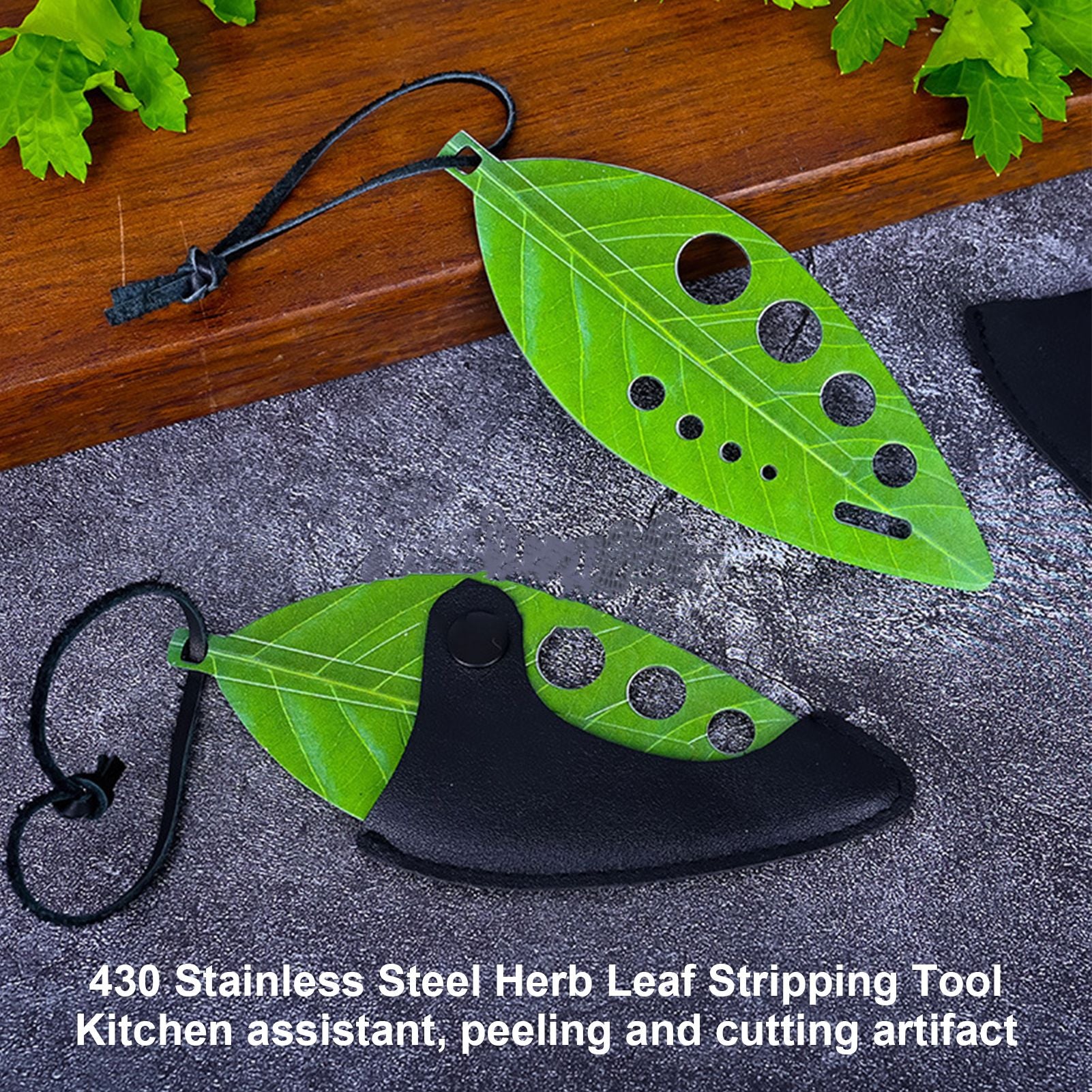 Herb Stripper Multifunctional 9 Holes Stainless Steel Vegetable Leaf Remover with Protective Holder V1294-YM0523-3118220036211