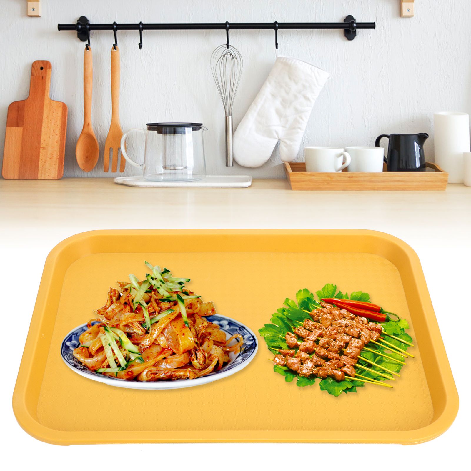 Fast Food Tray PP Rectangular Thick Slip Resistant Multi Purpose Food Service Tray for Restaurant V1294-YM0523-3118220038111