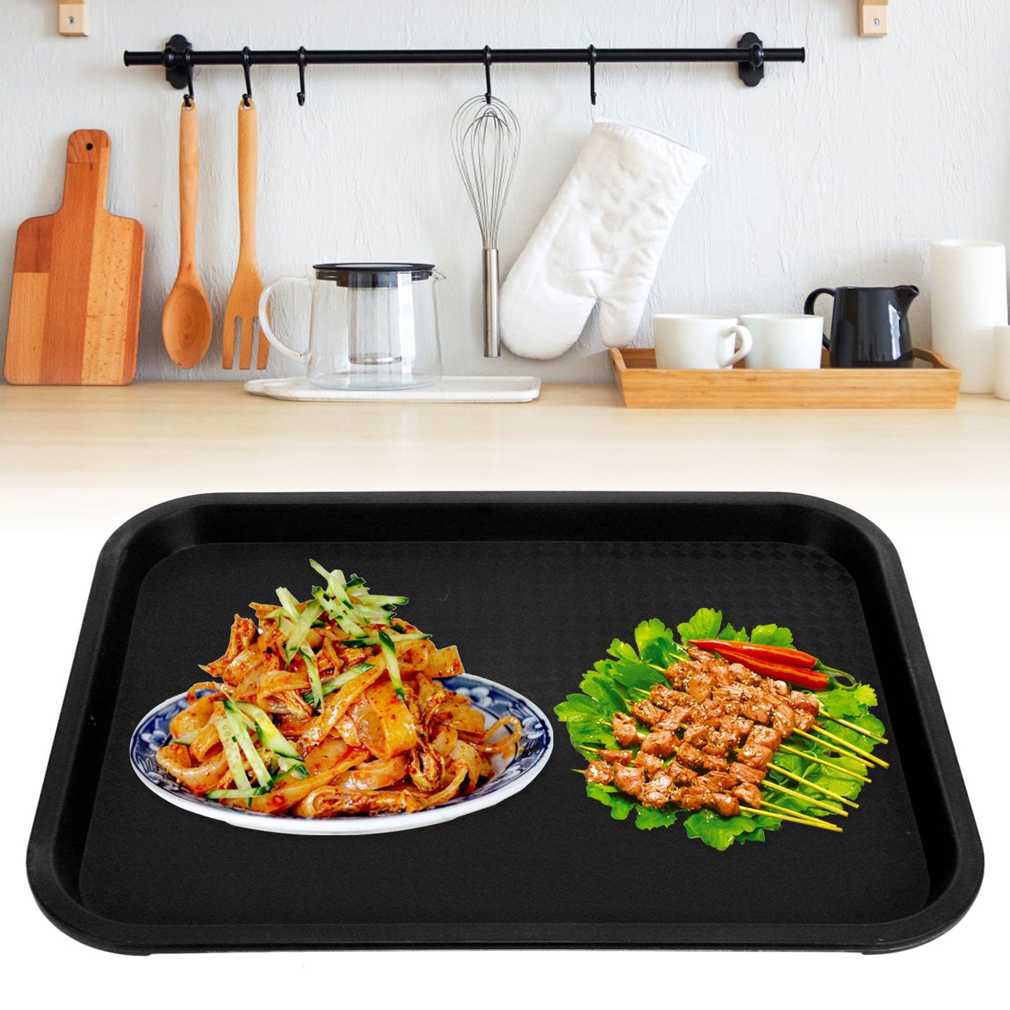 Fast Food Tray PP Rectangular Thick Slip Resistant Multi Purpose Food Service Tray for Restaurant CanteenBlack V1294-YM0523-3118220038112