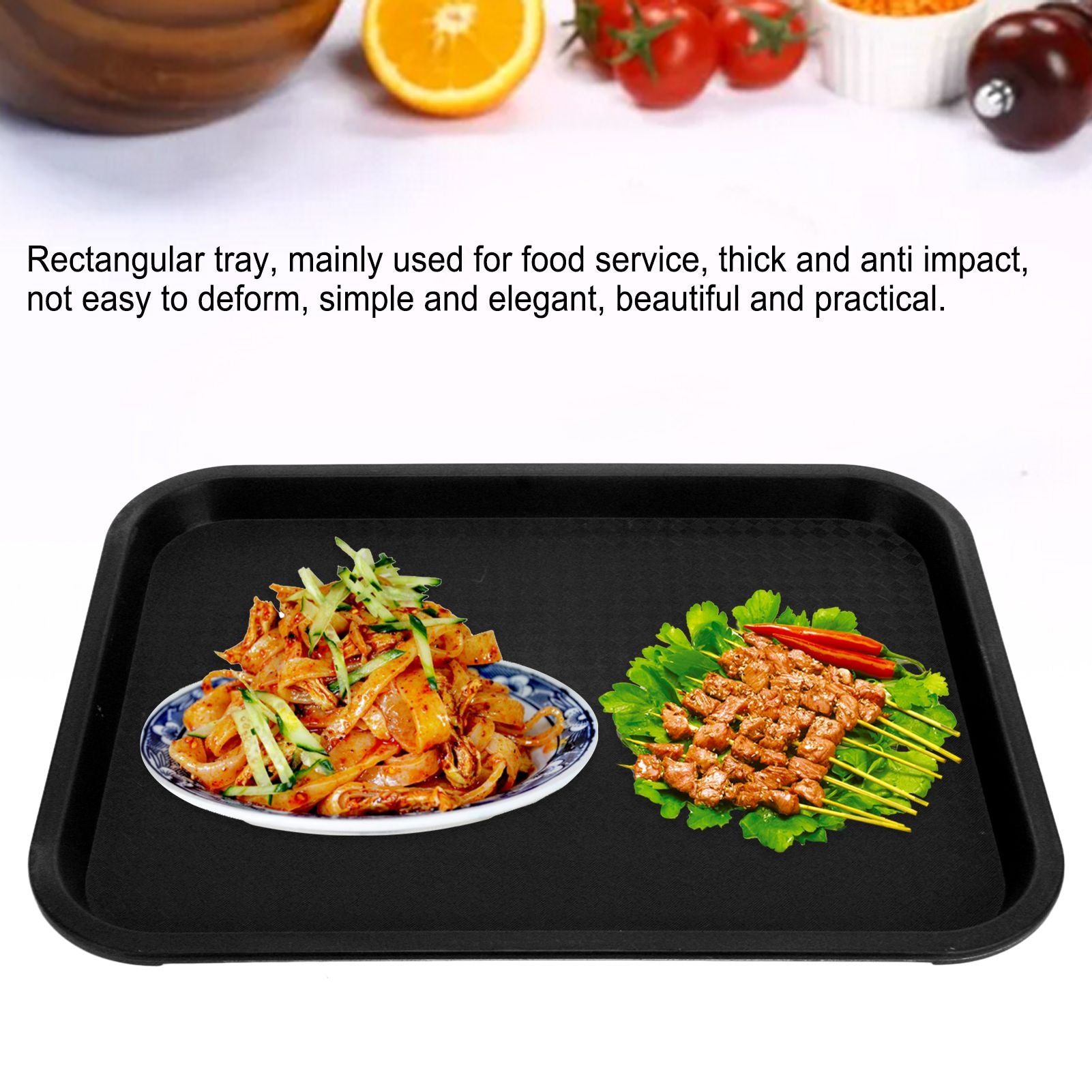 Fast Food Tray PP Rectangular Thick Slip Resistant Multi Purpose Food Service Tray for Restaurant CanteenBlack V1294-YM0523-3118220038112