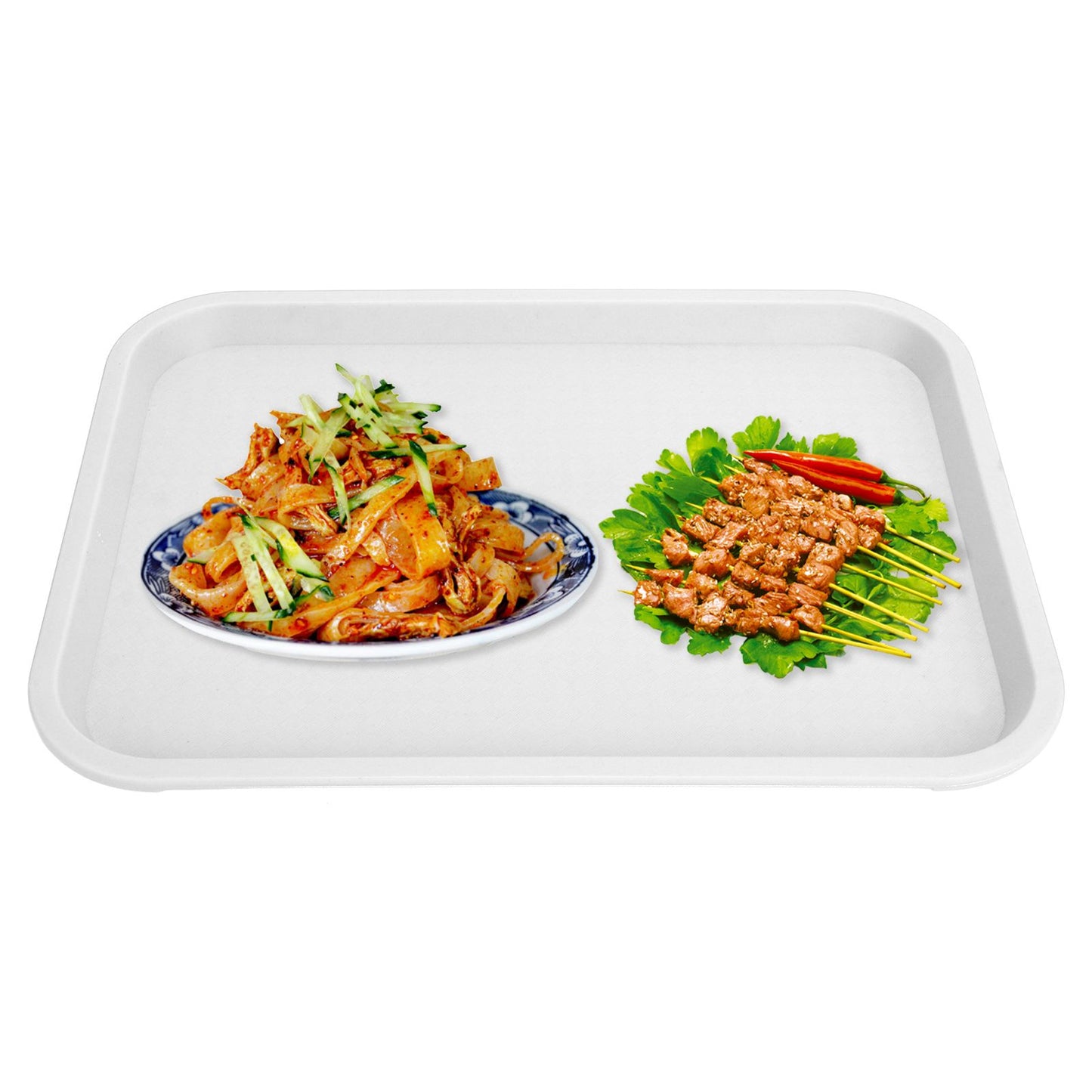 Fast Food Tray PP Rectangular Thick Slip Resistant Multi Purpose Food Service Tray for Restaurant CanteenWhite V1294-YM0523-3118220038114