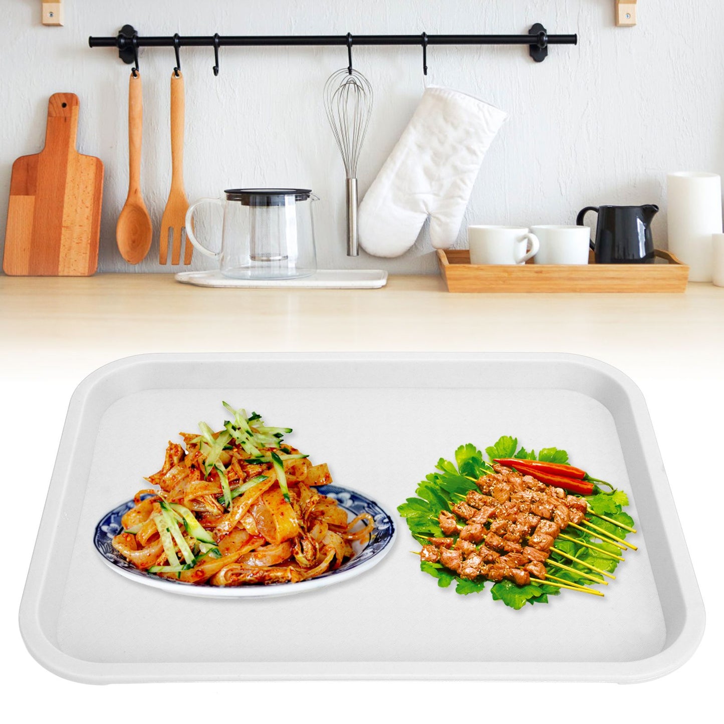 Fast Food Tray PP Rectangular Thick Slip Resistant Multi Purpose Food Service Tray for Restaurant CanteenWhite V1294-YM0523-3118220038114
