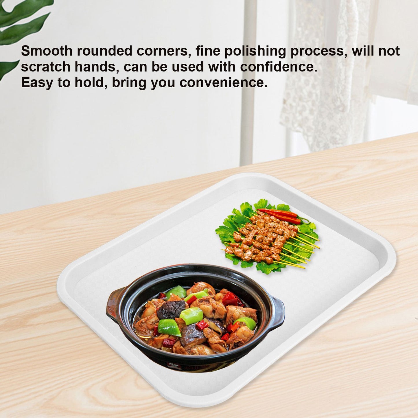 Fast Food Tray PP Rectangular Thick Slip Resistant Multi Purpose Food Service Tray for Restaurant CanteenWhite V1294-YM0523-3118220038114