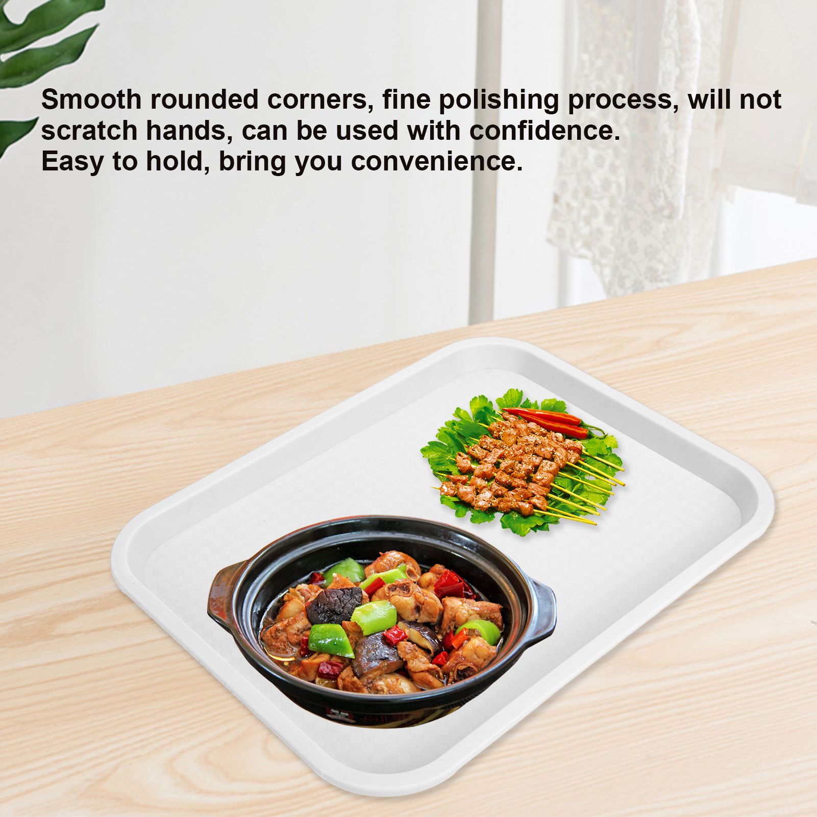 Fast Food Tray PP Rectangular Thick Slip Resistant Multi Purpose Food Service Tray for Restaurant CanteenWhite V1294-YM0523-3118220038114