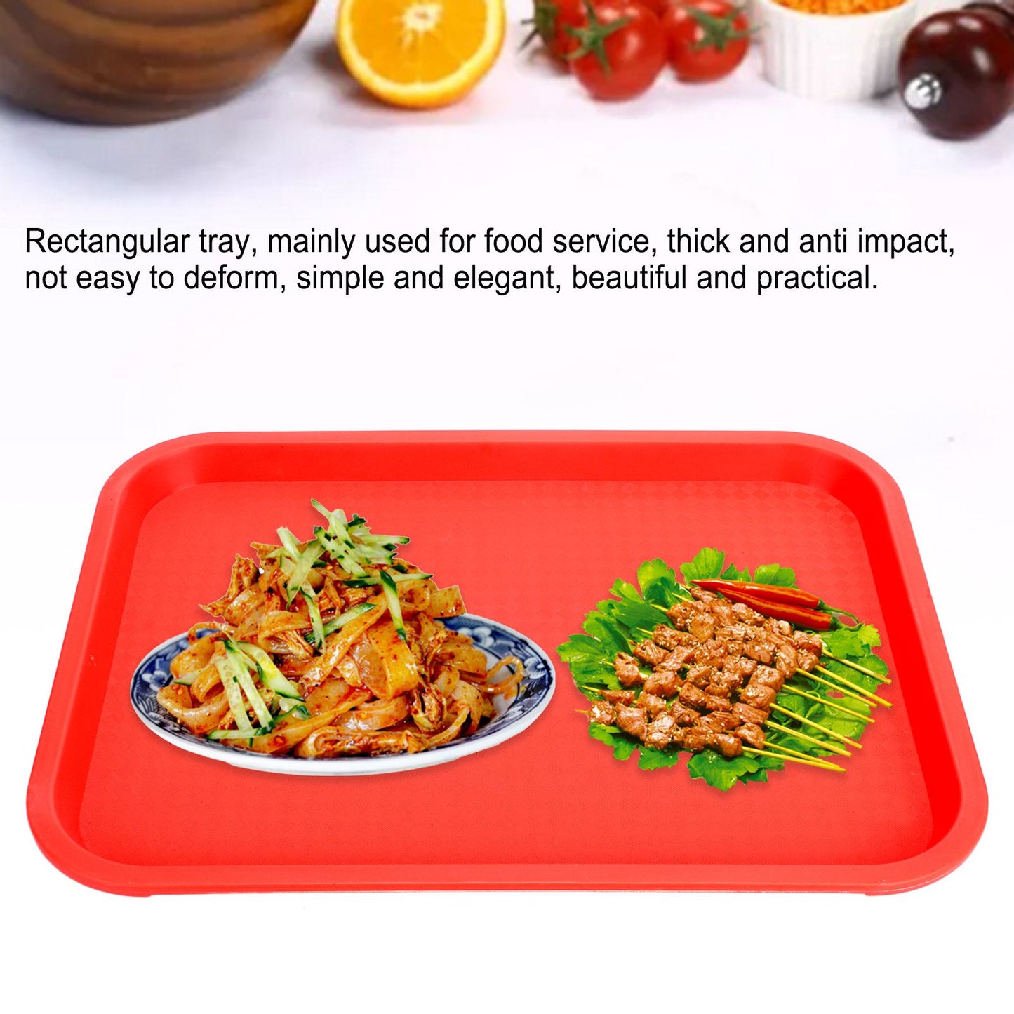 Fast Food Tray PP Rectangular Thick Slip Resistant Multi Purpose Food Service Tray for Restaurant CanteenRed V1294-YM0523-3118220038115