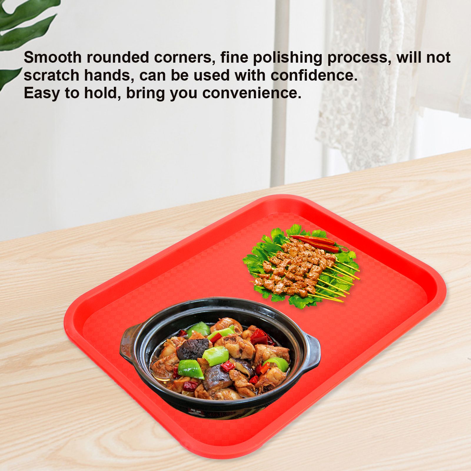 Fast Food Tray PP Rectangular Thick Slip Resistant Multi Purpose Food Service Tray for Restaurant CanteenRed V1294-YM0523-3118220038115