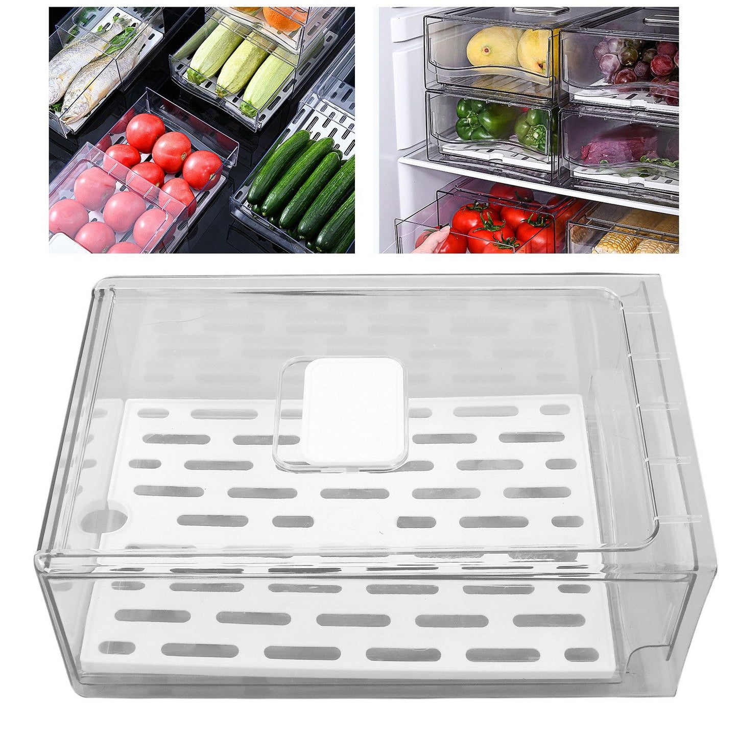 Refrigerator Storage Box Holder with Draining Plate Fruit Storage Container Preservation BoxL 11x20x30cm / V1294-YM0523-3118220040111