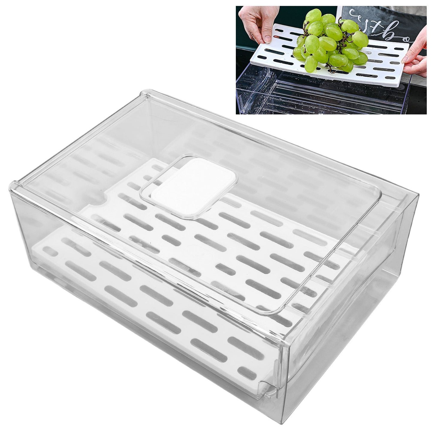 Refrigerator Storage Box Holder with Draining Plate Fruit Storage Container Preservation BoxL 11x20x30cm / V1294-YM0523-3118220040111