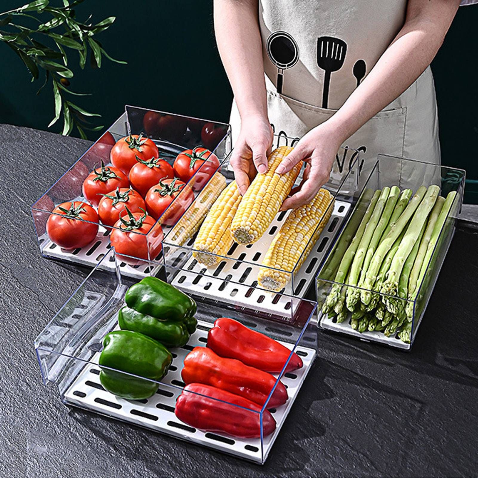 Refrigerator Storage Box Holder with Draining Plate Fruit Storage Container Preservation BoxL 11x20x30cm / V1294-YM0523-3118220040111