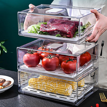 Refrigerator Storage Box Holder with Draining Plate Fruit Storage Container Preservation BoxL 11x20x30cm / V1294-YM0523-3118220040111