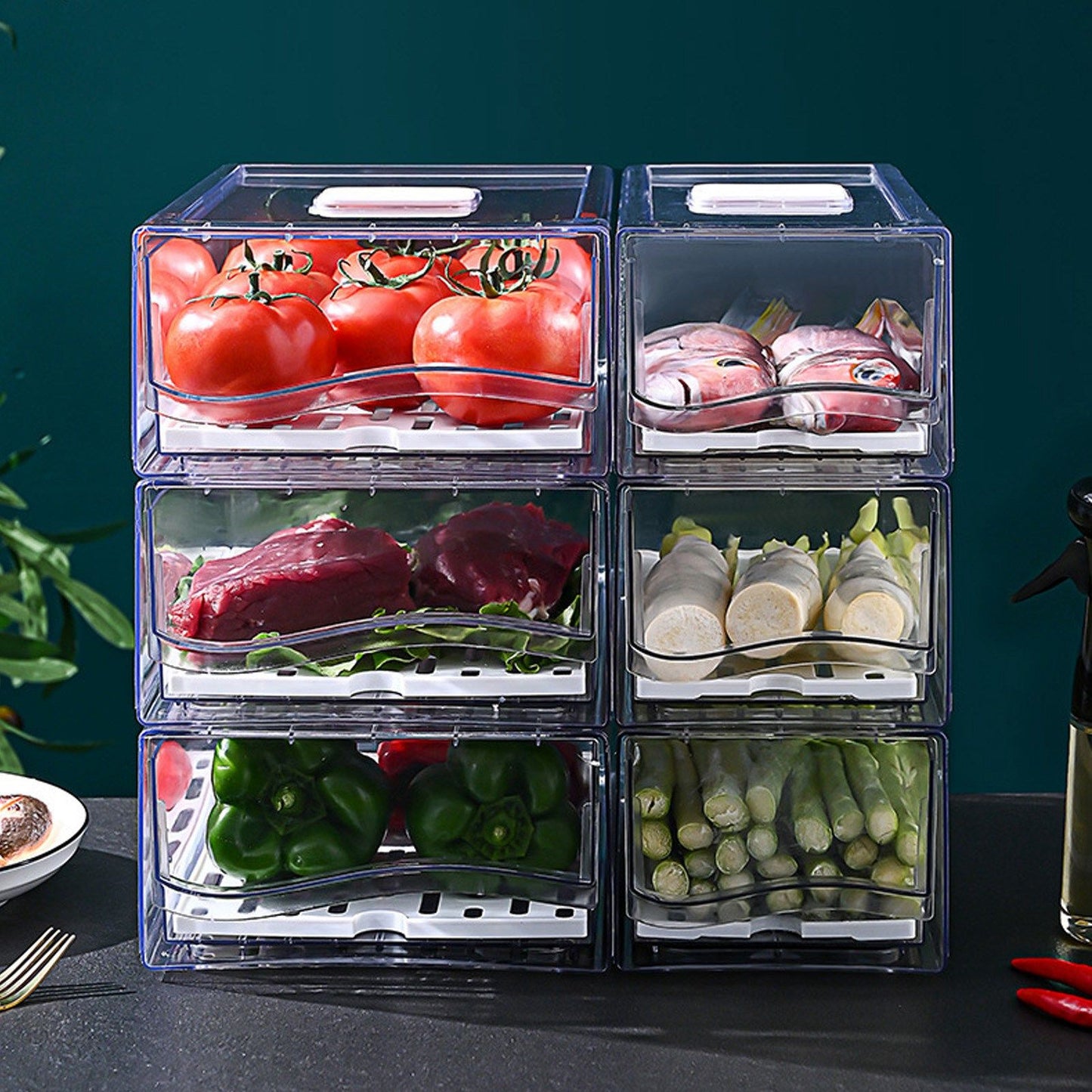 Refrigerator Storage Box Holder with Draining Plate Fruit Storage Container Preservation BoxL 11x20x30cm / V1294-YM0523-3118220040111