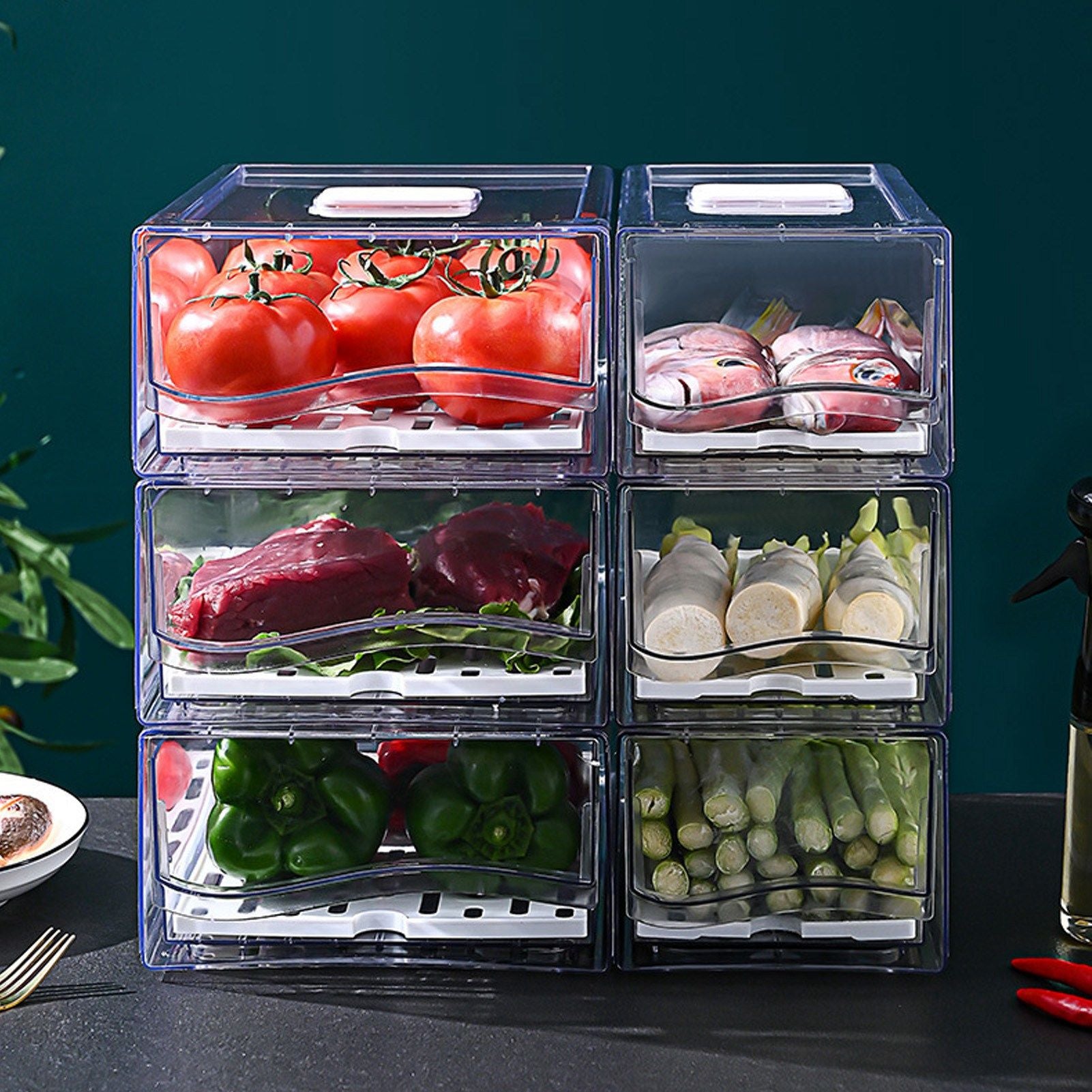 Refrigerator Storage Box Holder with Draining Plate Fruit Storage Container Preservation BoxL 11x20x30cm / V1294-YM0523-3118220040111
