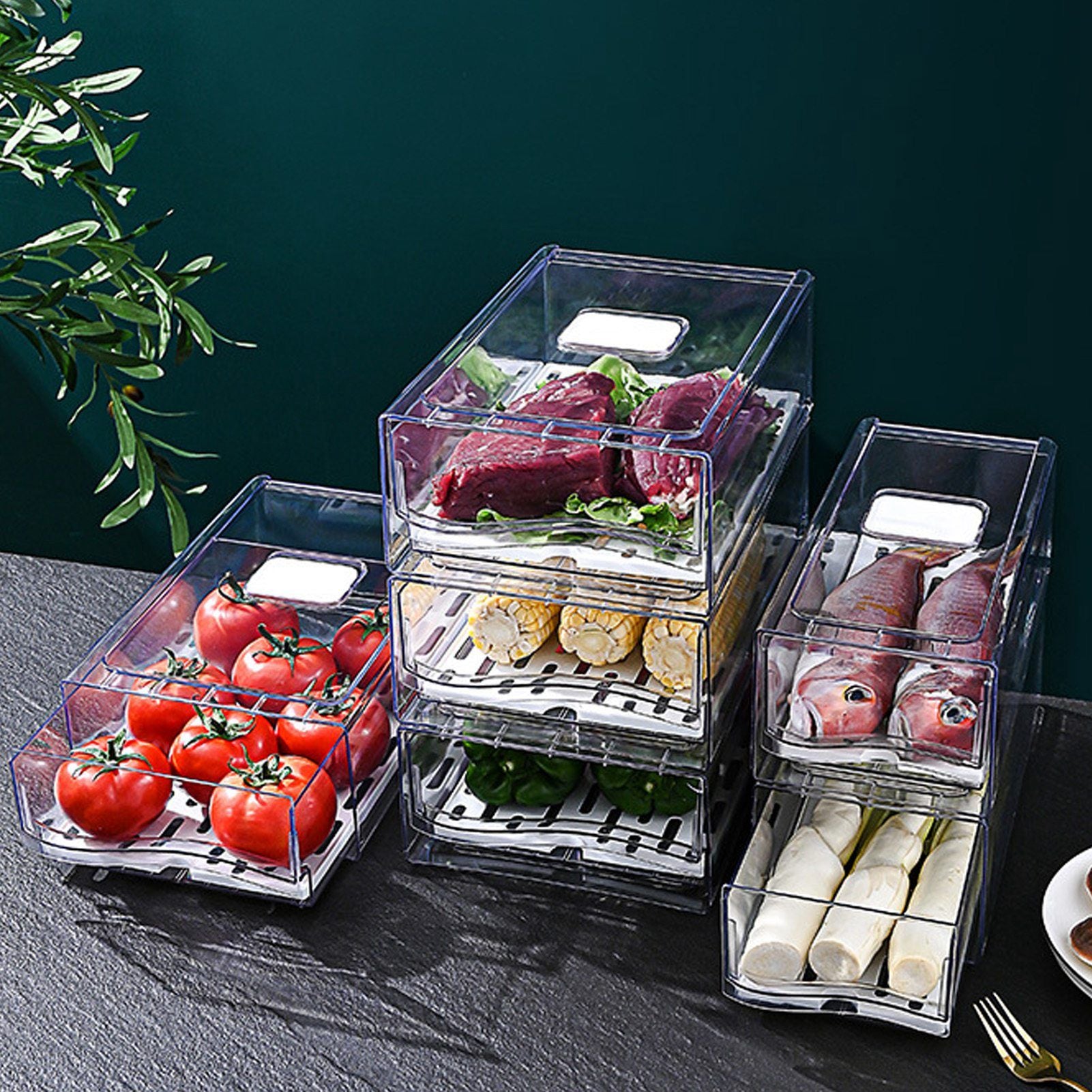 Refrigerator Storage Box Holder with Draining Plate Fruit Storage Container Preservation BoxL 11x20x30cm / V1294-YM0523-3118220040111