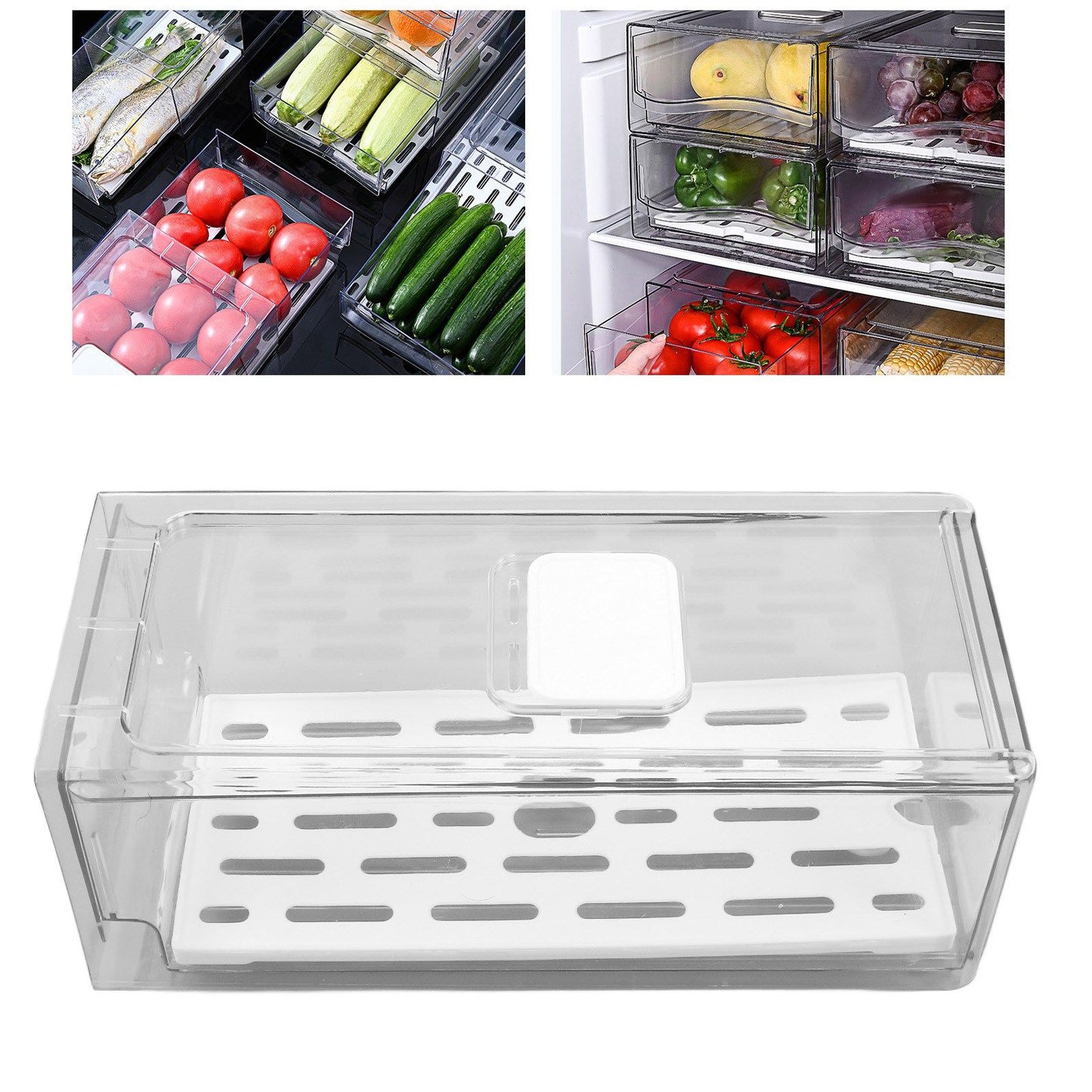 Refrigerator Storage Box Holder with Draining Plate Fruit Storage Container Preservation BoxS 11x14x30cm / V1294-YM0523-3118220040112