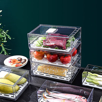 Refrigerator Storage Box Holder with Draining Plate Fruit Storage Container Preservation BoxS 11x14x30cm / V1294-YM0523-3118220040112