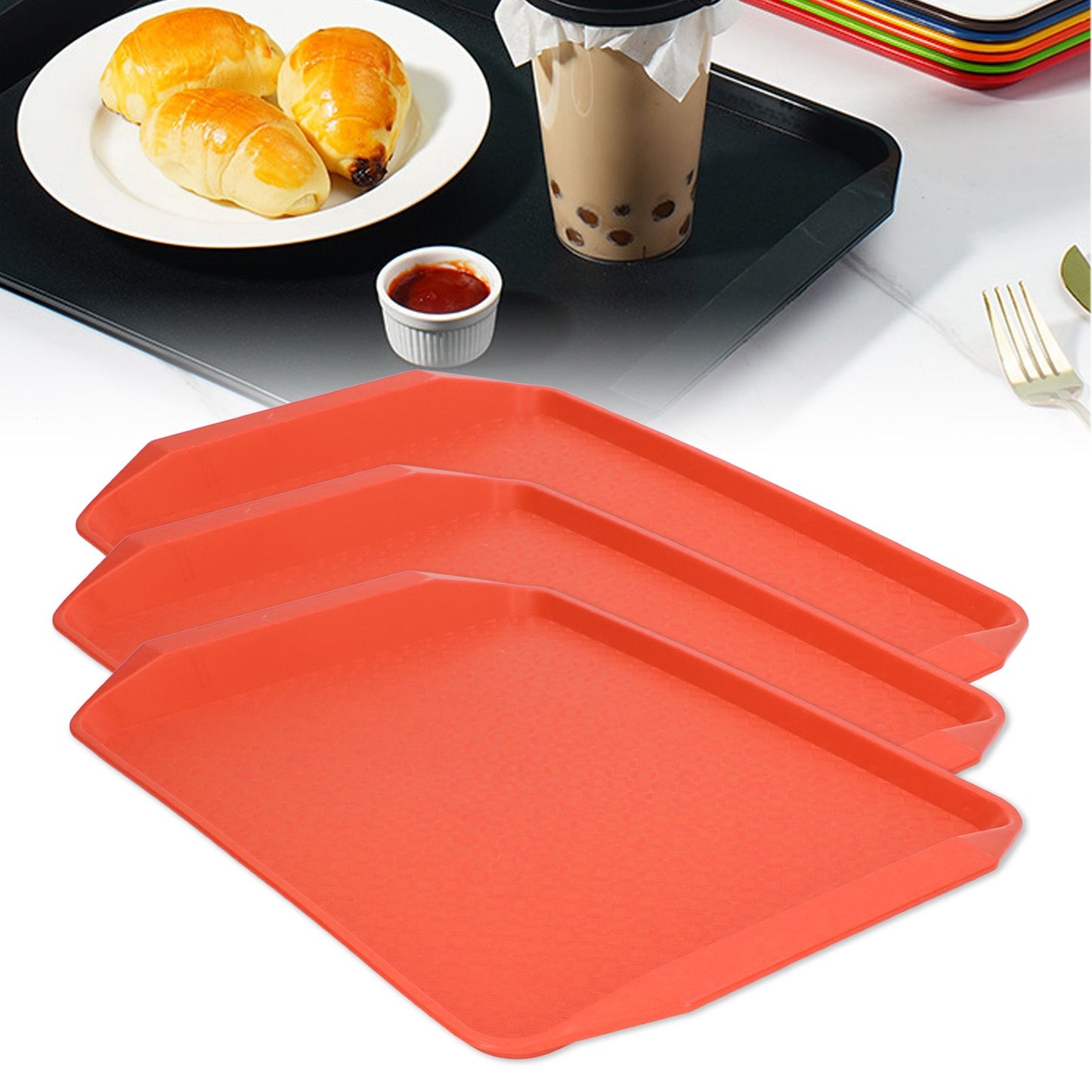 3PCS Colorful Food Tray Rectangle Thickened Binaural Plastic Tray Heat Resistance Stackable Cafeteria Trays V1294-YM0523-3118220042011