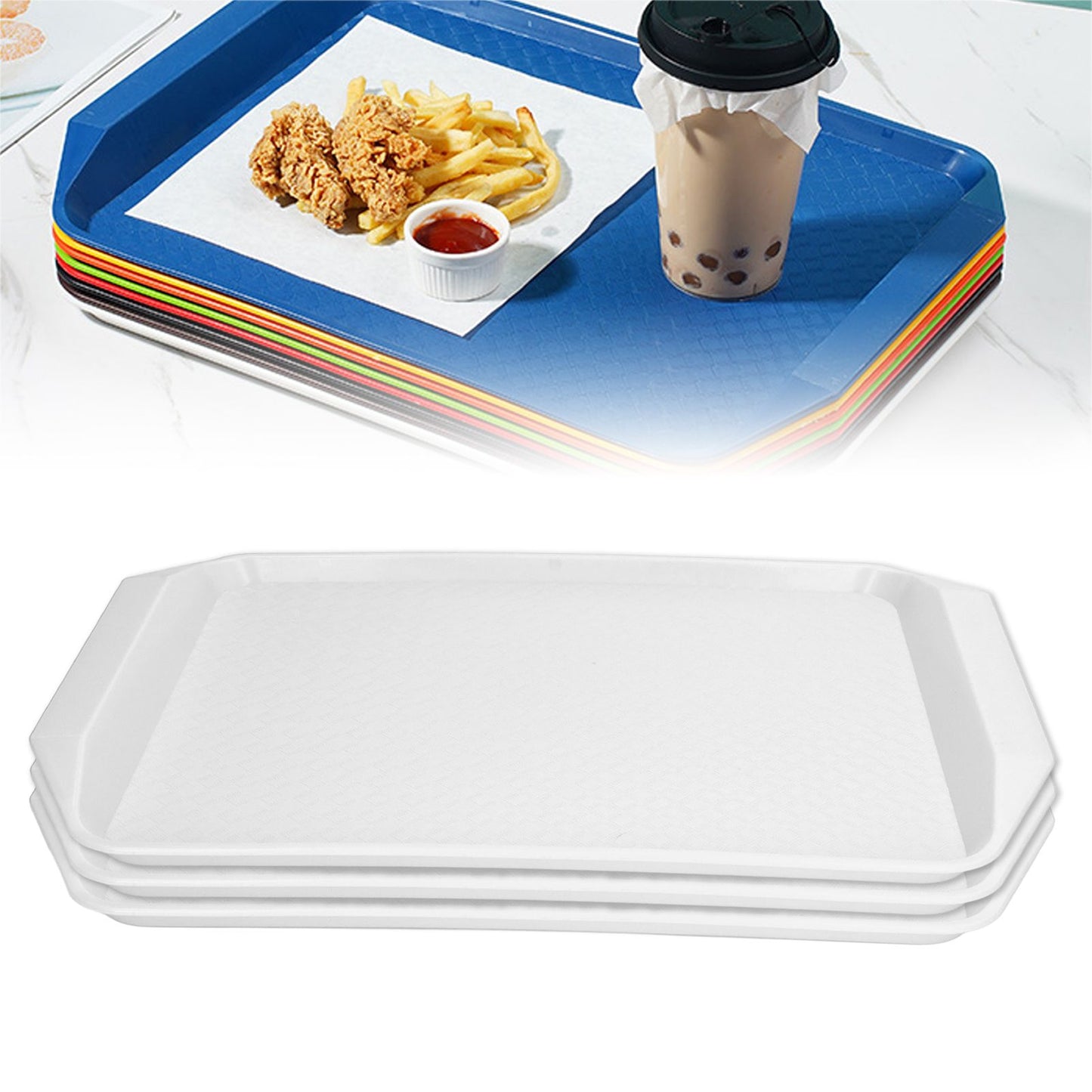 3PCS Colorful Food Tray Rectangle Thickened Binaural Plastic Tray Heat Resistance Stackable Cafeteria Trays V1294-YM0523-3118220042012
