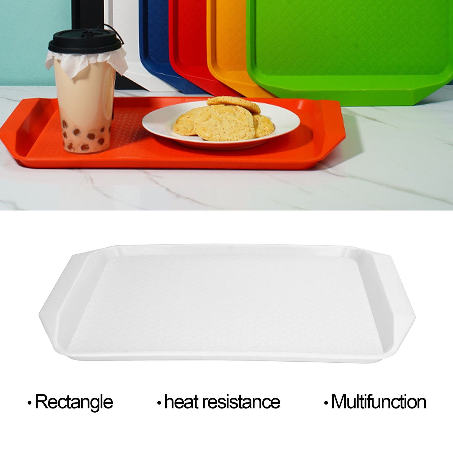 3PCS Colorful Food Tray Rectangle Thickened Binaural Plastic Tray Heat Resistance Stackable Cafeteria Trays V1294-YM0523-3118220042012