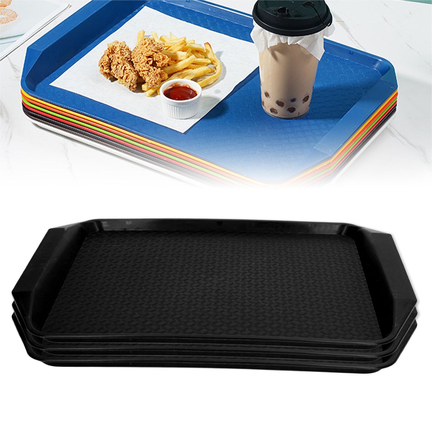 3PCS Colorful Food Tray Rectangle Thickened Binaural Plastic Tray Heat Resistance Stackable Cafeteria Trays V1294-YM0523-3118220042013