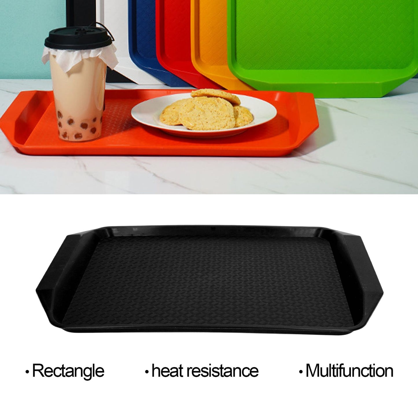3PCS Colorful Food Tray Rectangle Thickened Binaural Plastic Tray Heat Resistance Stackable Cafeteria Trays V1294-YM0523-3118220042013