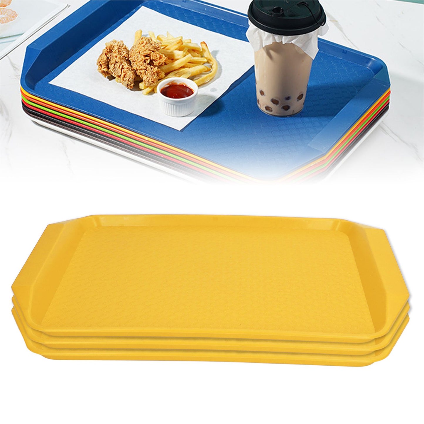 3PCS Colorful Food Tray Rectangle Thickened Binaural Plastic Tray Heat Resistance Stackable Cafeteria Trays V1294-YM0523-3118220042015