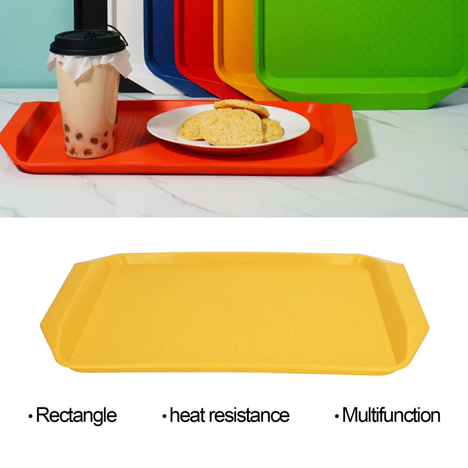 3PCS Colorful Food Tray Rectangle Thickened Binaural Plastic Tray Heat Resistance Stackable Cafeteria Trays V1294-YM0523-3118220042015