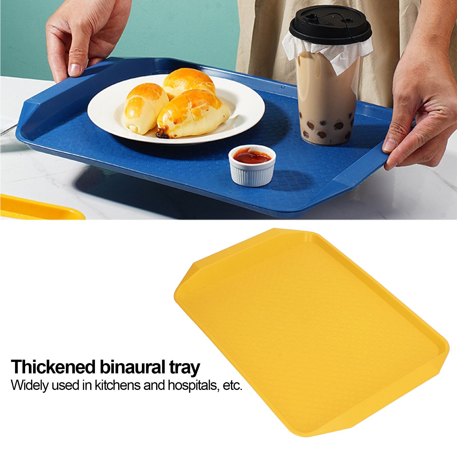 3PCS Colorful Food Tray Rectangle Thickened Binaural Plastic Tray Heat Resistance Stackable Cafeteria Trays V1294-YM0523-3118220042015