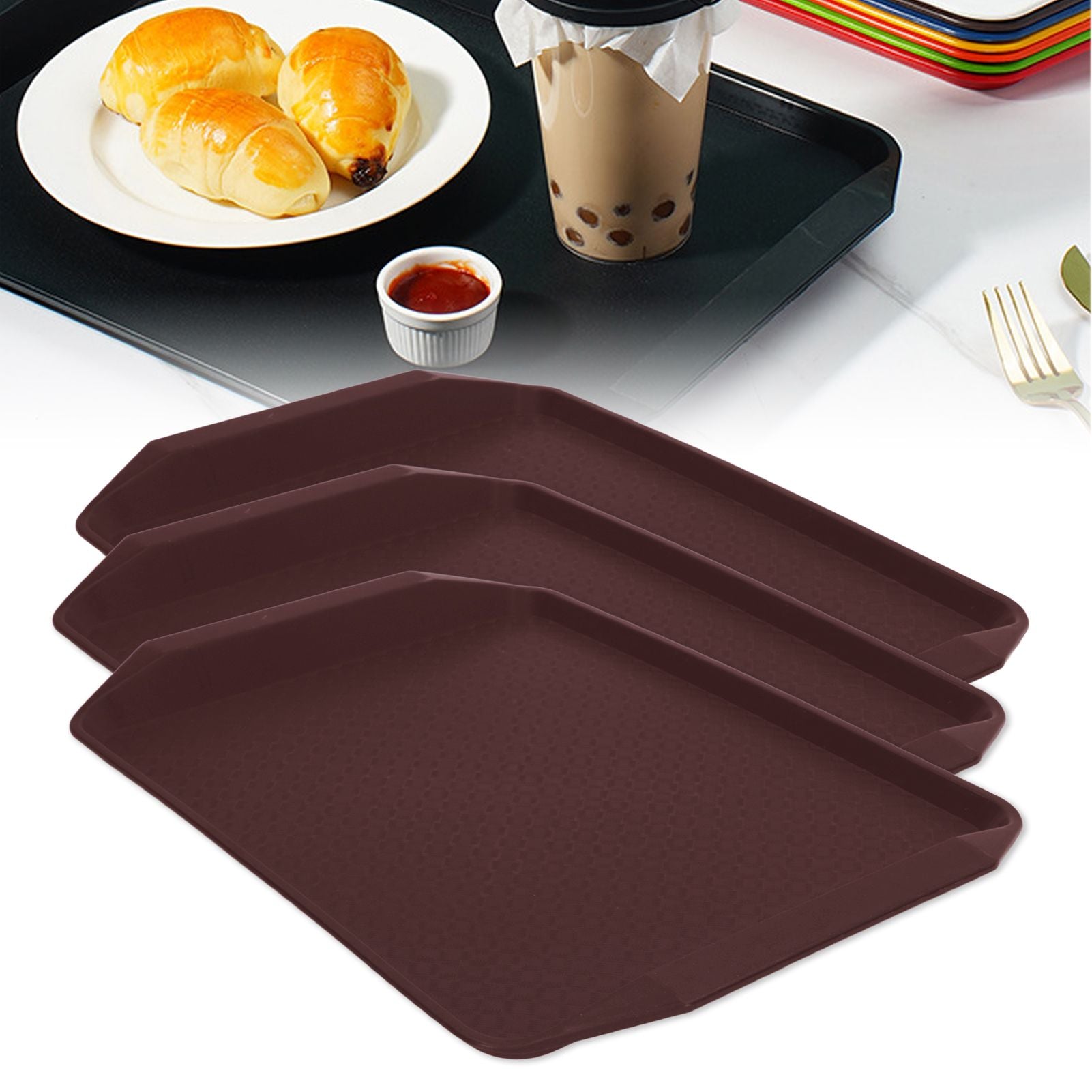 3PCS Colorful Food Tray Rectangle Thickened Binaural Plastic Tray Heat Resistance Stackable Cafeteria Trays V1294-YM0523-3118220042016