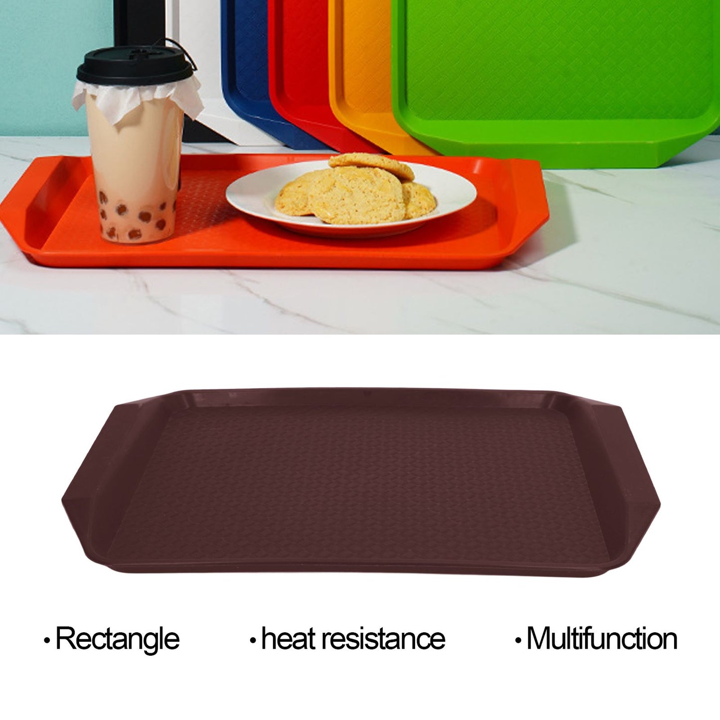 3PCS Colorful Food Tray Rectangle Thickened Binaural Plastic Tray Heat Resistance Stackable Cafeteria Trays V1294-YM0523-3118220042016