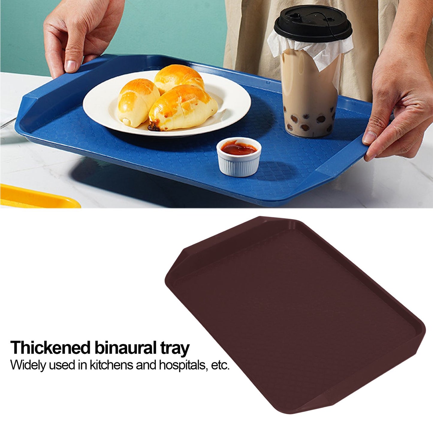 3PCS Colorful Food Tray Rectangle Thickened Binaural Plastic Tray Heat Resistance Stackable Cafeteria Trays V1294-YM0523-3118220042016