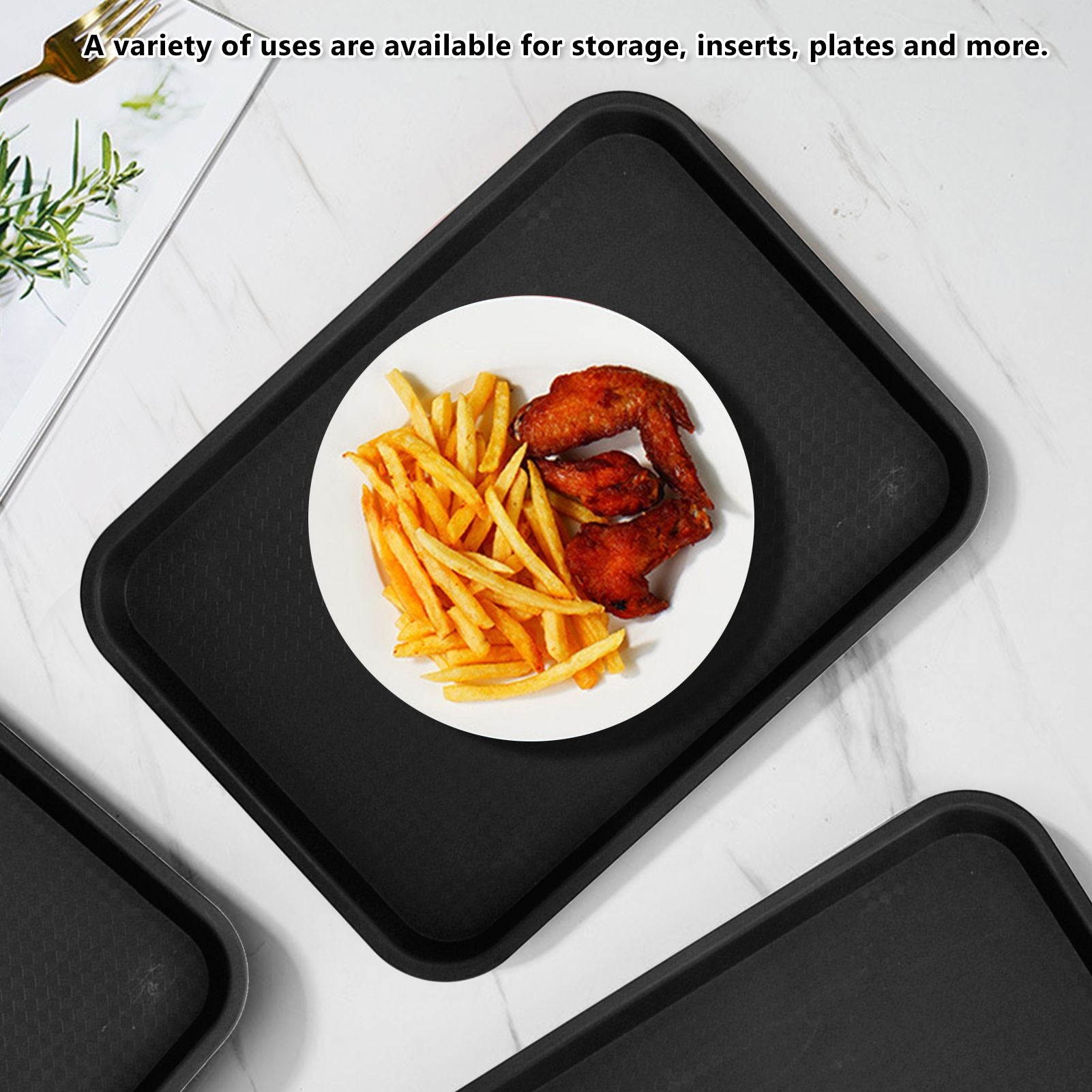 2pcs Food Tray Multifunctional Thickened Slip Resistance Chinese Fast Food Serving Tray for Dining Hall V1294-YM0523-3118220042812