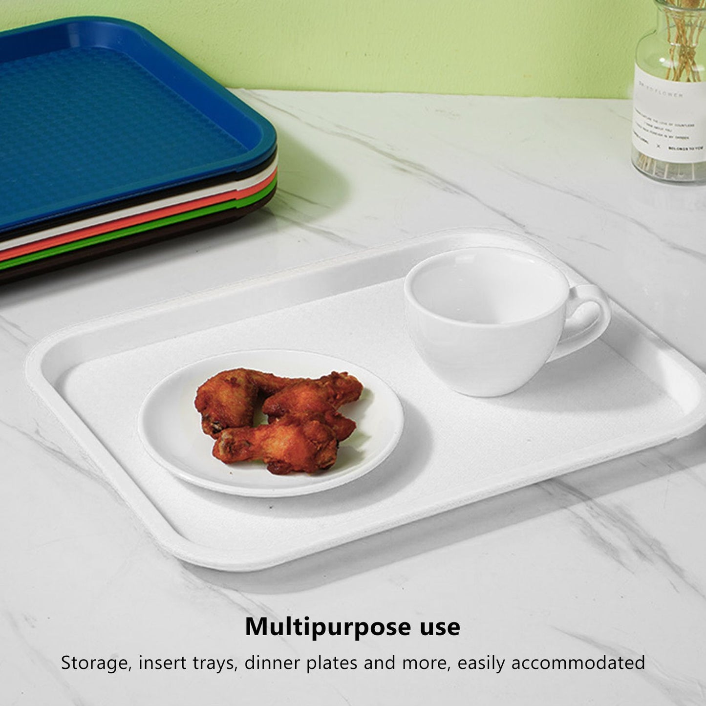2pcs Food Tray Multifunctional Thickened Slip Resistance Chinese Fast Food Serving Tray for Dining Hall V1294-YM0523-3118220042814