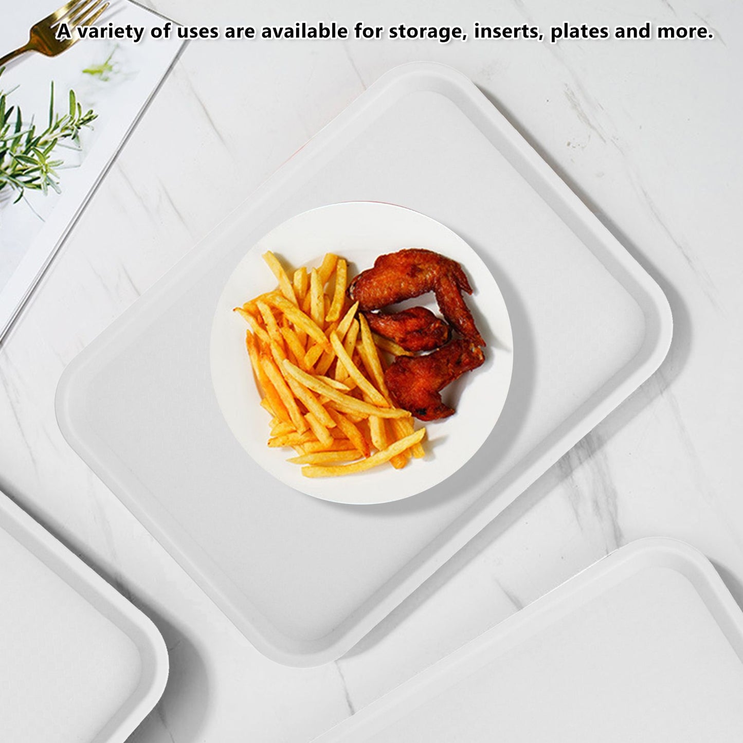 2pcs Food Tray Multifunctional Thickened Slip Resistance Chinese Fast Food Serving Tray for Dining Hall V1294-YM0523-3118220042814