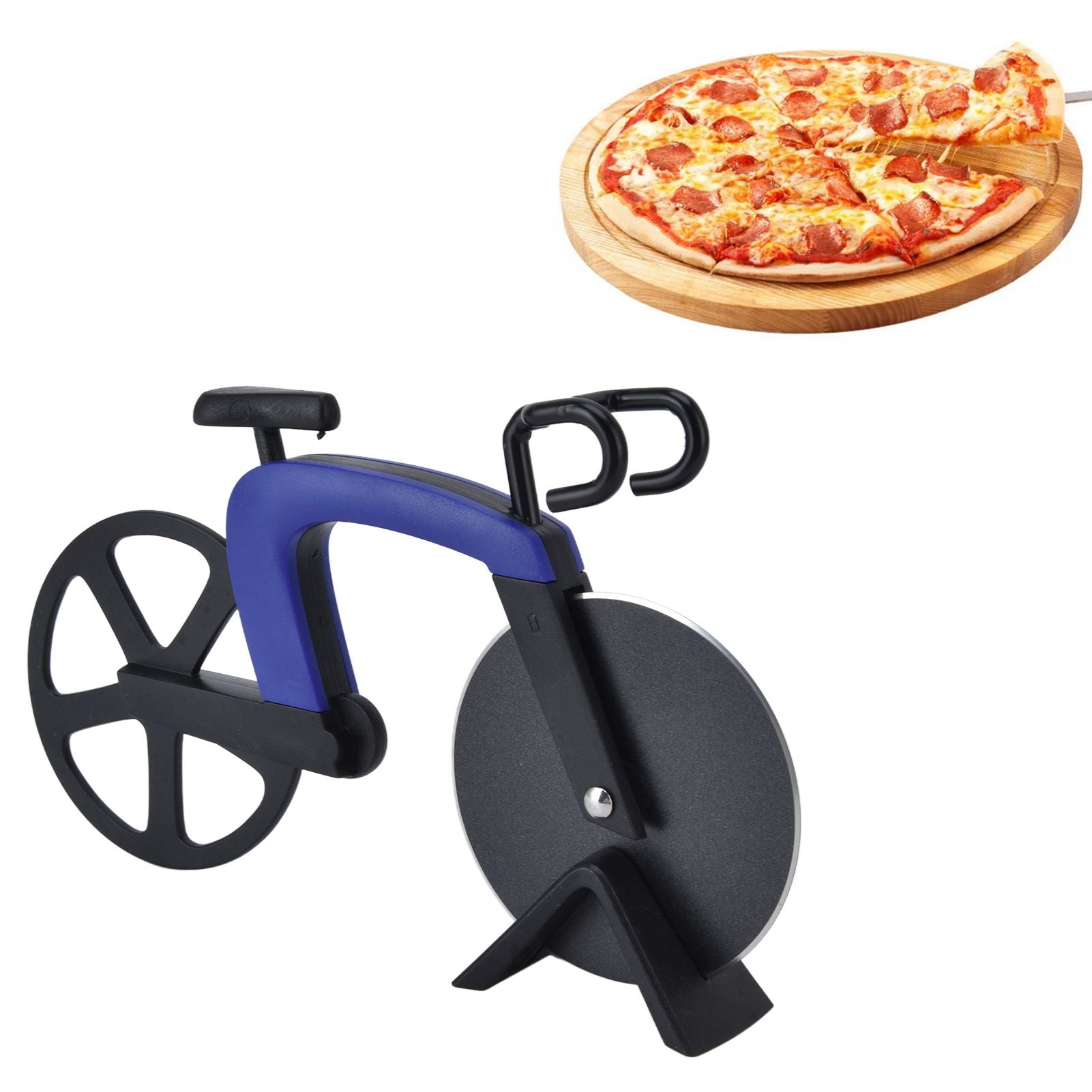 Bicycle Pizza Cutter Wheel Stainless Steel Bike Shape Pizza Knife Kitchen Pizza Cutting ToolBlue V1294-YM0523-3118220044412