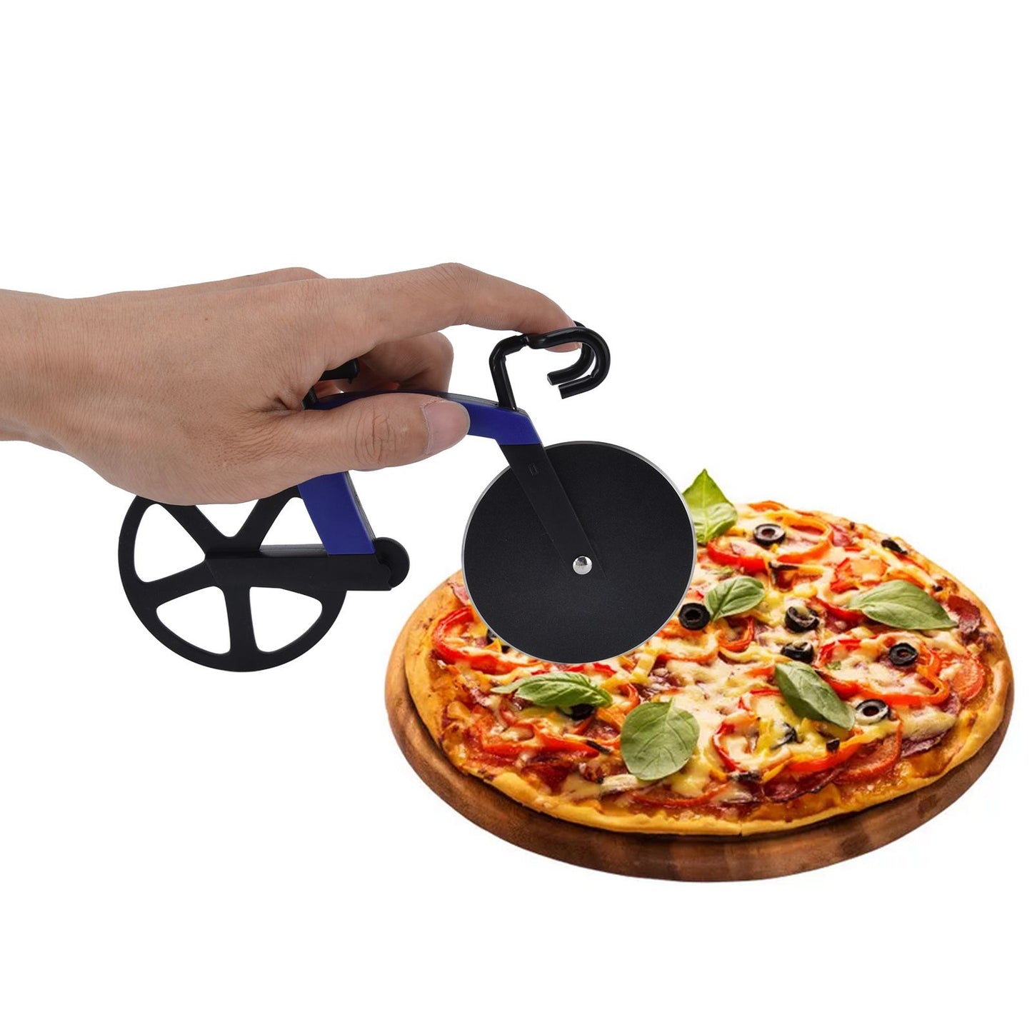 Bicycle Pizza Cutter Wheel Stainless Steel Bike Shape Pizza Knife Kitchen Pizza Cutting ToolBlue V1294-YM0523-3118220044412