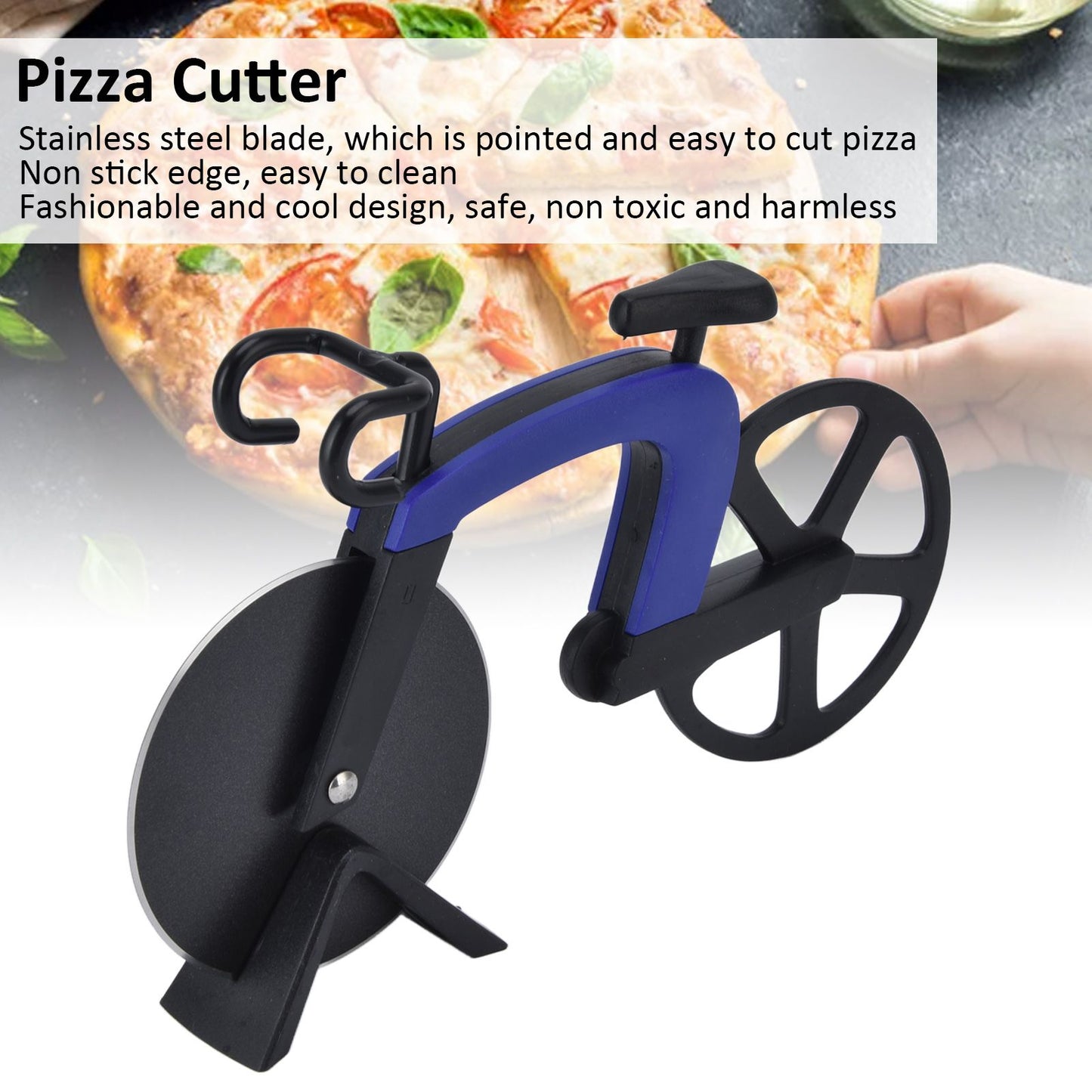 Bicycle Pizza Cutter Wheel Stainless Steel Bike Shape Pizza Knife Kitchen Pizza Cutting ToolBlue V1294-YM0523-3118220044412