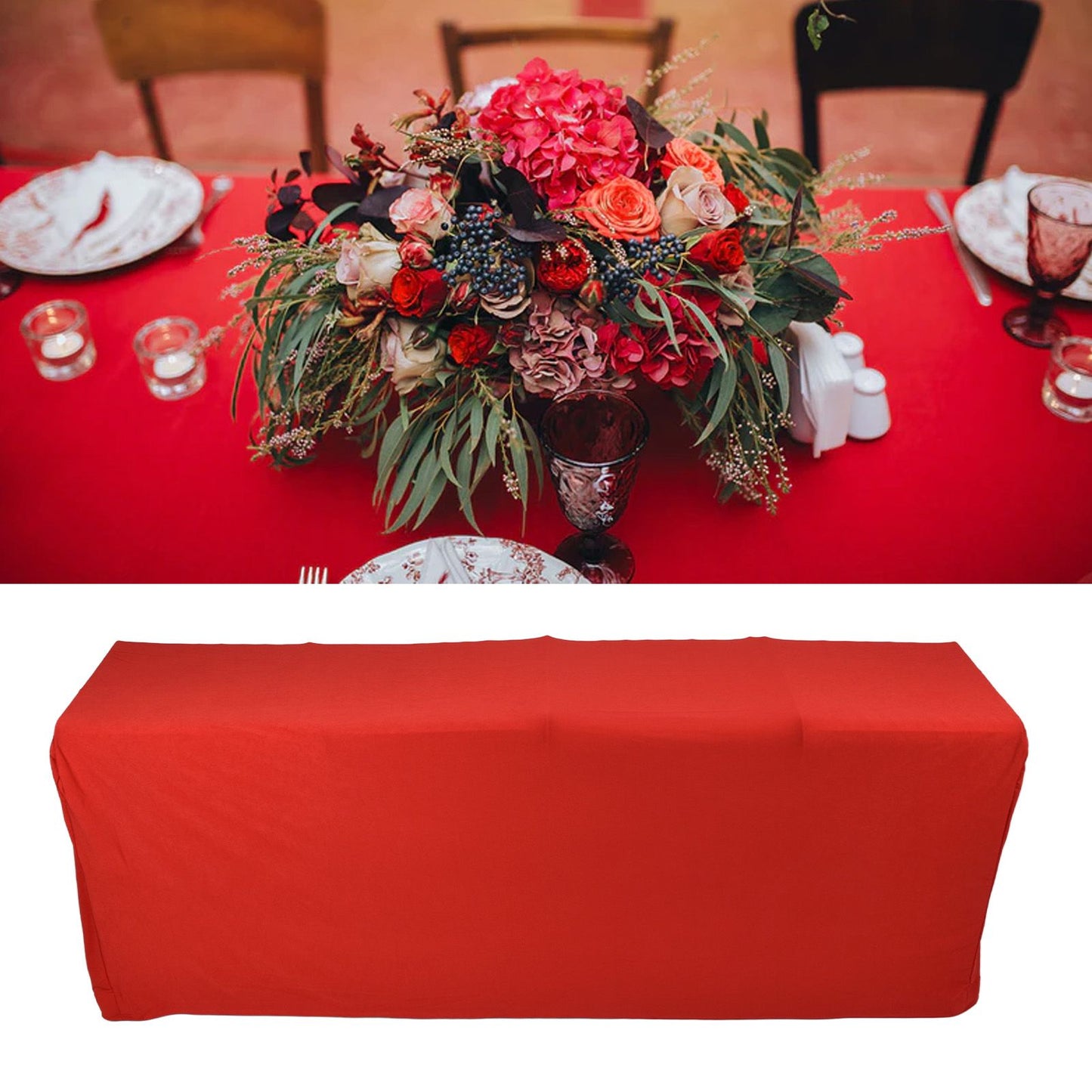 Stretch Spandex Table Cover Good Elasticity Washable Reusable Red Stretchable Tablecloth with 4 Pockets for V1294-YM0523-3118220044511