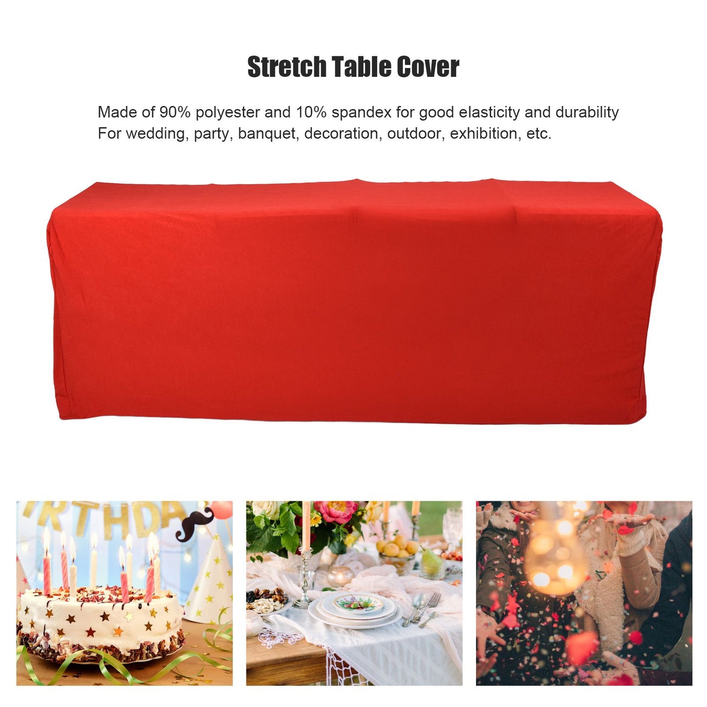 Stretch Spandex Table Cover Good Elasticity Washable Reusable Red Stretchable Tablecloth with 4 Pockets for V1294-YM0523-3118220044513