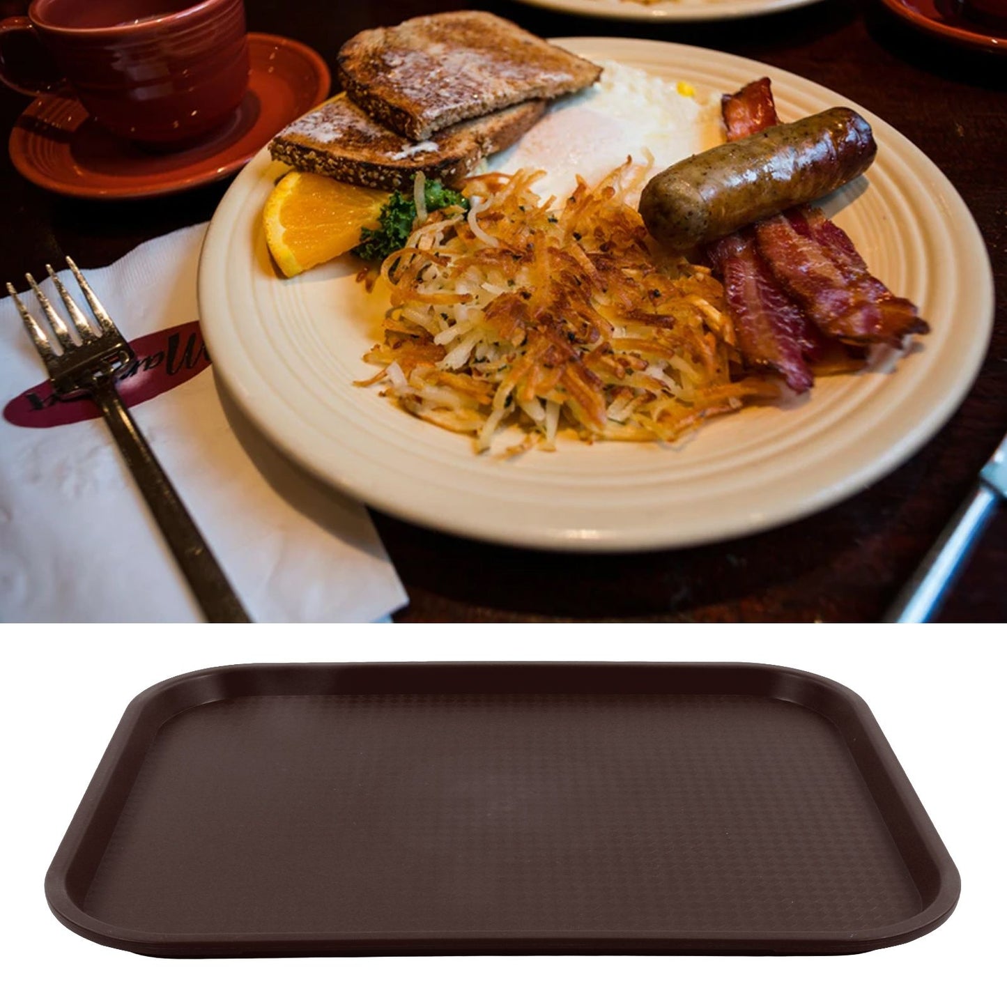 2Pcs Fast Food Tray Stackable Rectangular Light Weight Anti Slip PP Food Service Tray for Restaurants V1294-YM0523-3118220048513