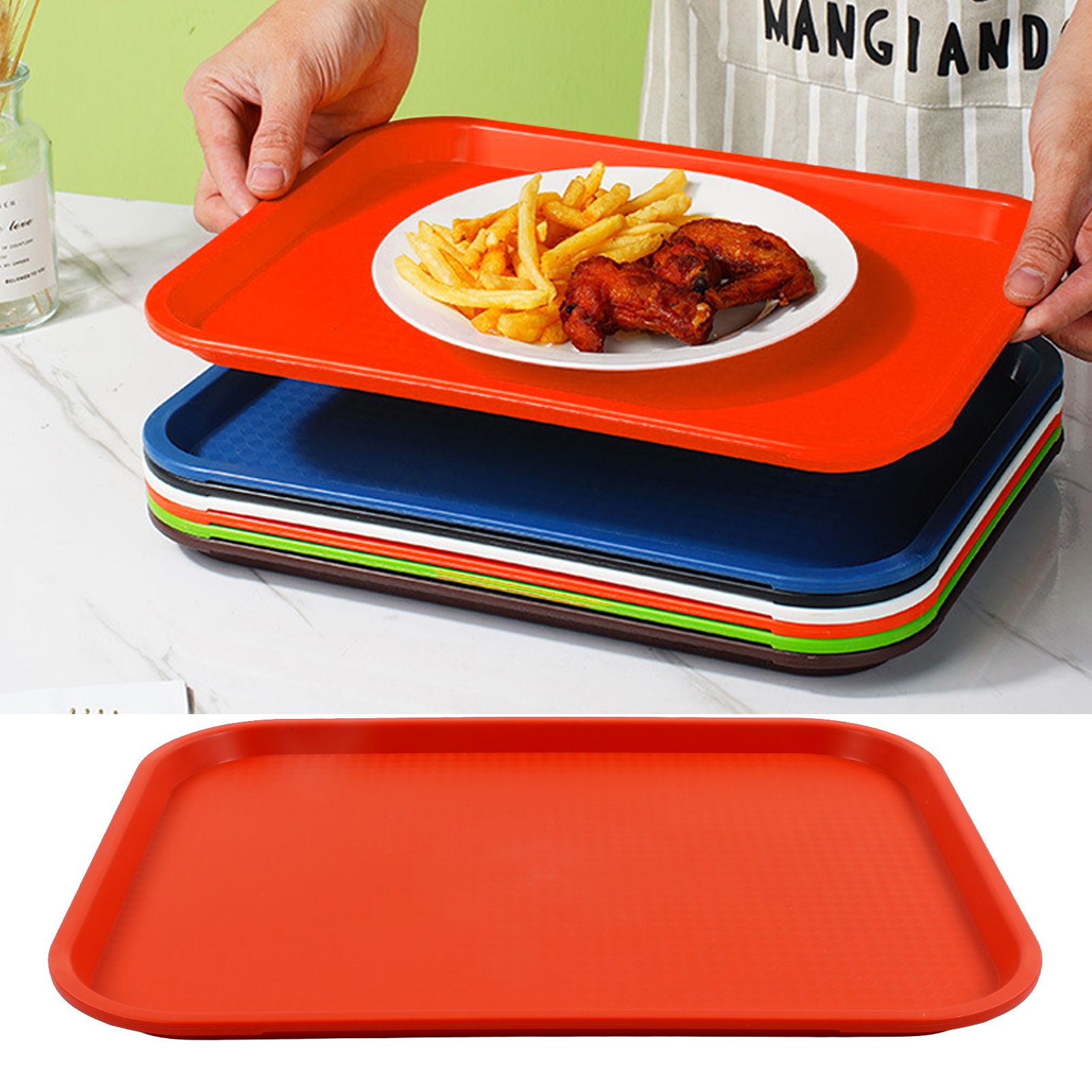 2Pcs Fast Food Tray Stackable Rectangular Light Weight Anti Slip PP Food Service Tray for Restaurants V1294-YM0523-3118220048514