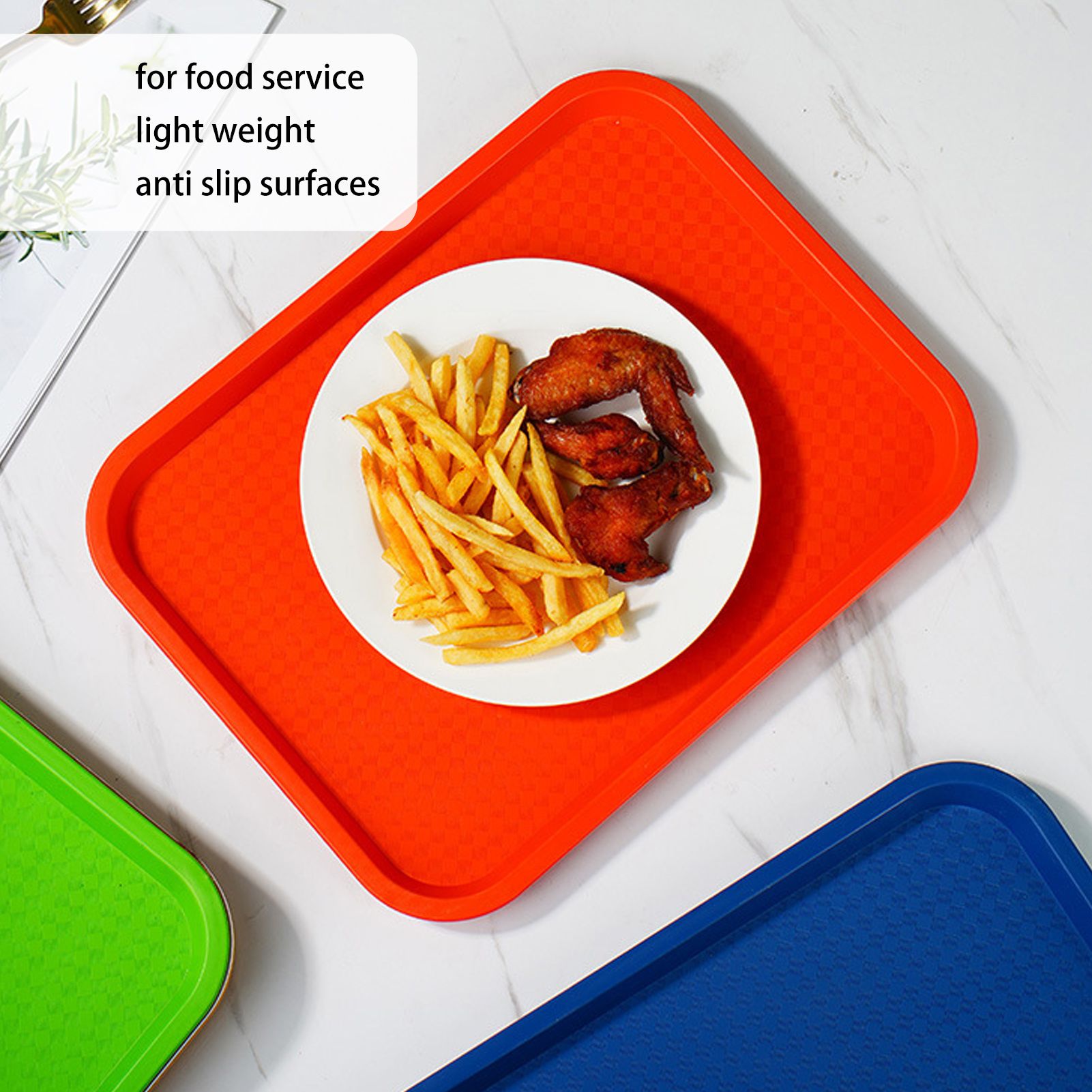 2Pcs Fast Food Tray Stackable Rectangular Light Weight Anti Slip PP Food Service Tray for Restaurants V1294-YM0523-3118220048514