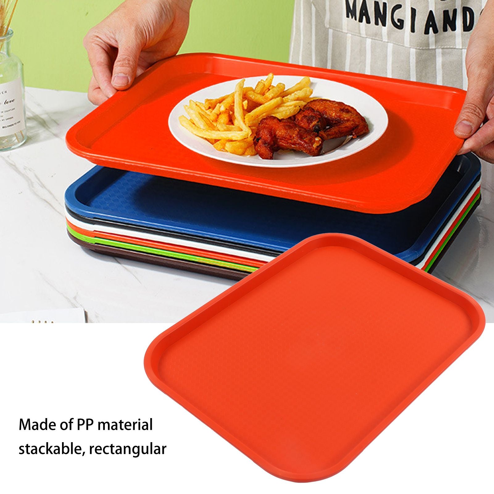 2Pcs Fast Food Tray Stackable Rectangular Light Weight Anti Slip PP Food Service Tray for Restaurants V1294-YM0523-3118220048514