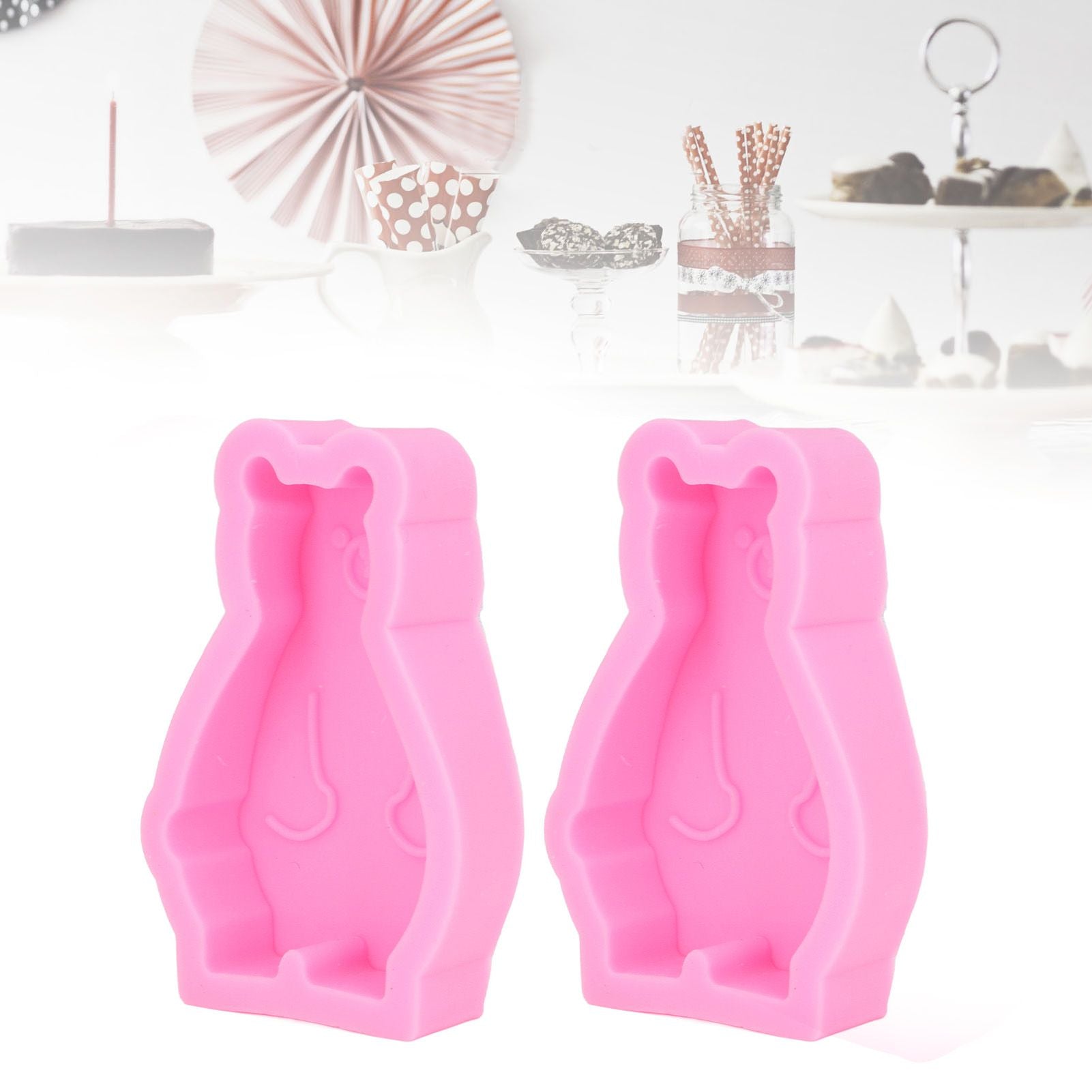 2Pcs Silicone Mold Cute Bear Shape Easy Demoulding Flexible Soft Baking Mold for DIY Cake Fondant Chocolate V1294-YM0523-3118220048811