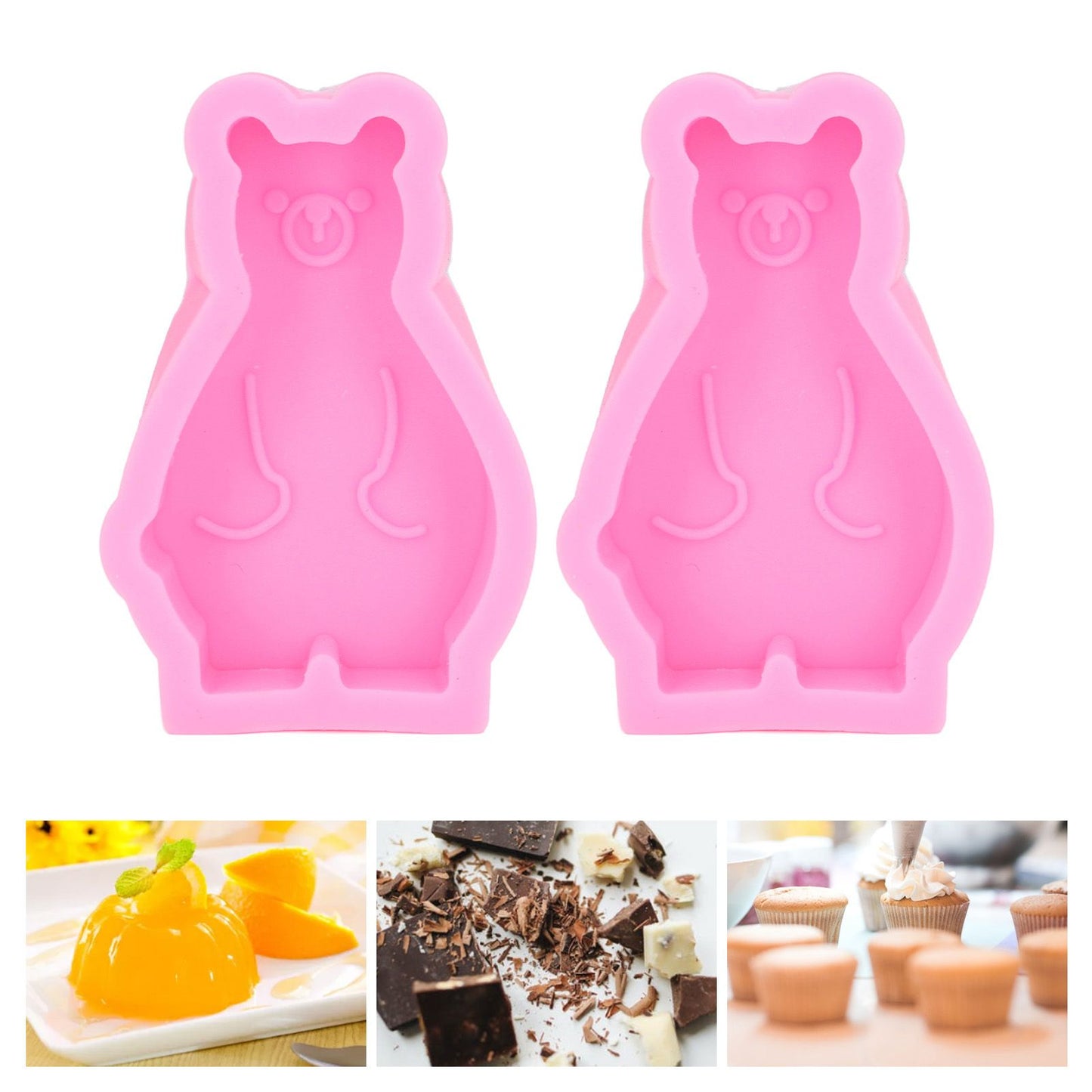 2Pcs Silicone Mold Cute Bear Shape Easy Demoulding Flexible Soft Baking Mold for DIY Cake Fondant Chocolate V1294-YM0523-3118220048811